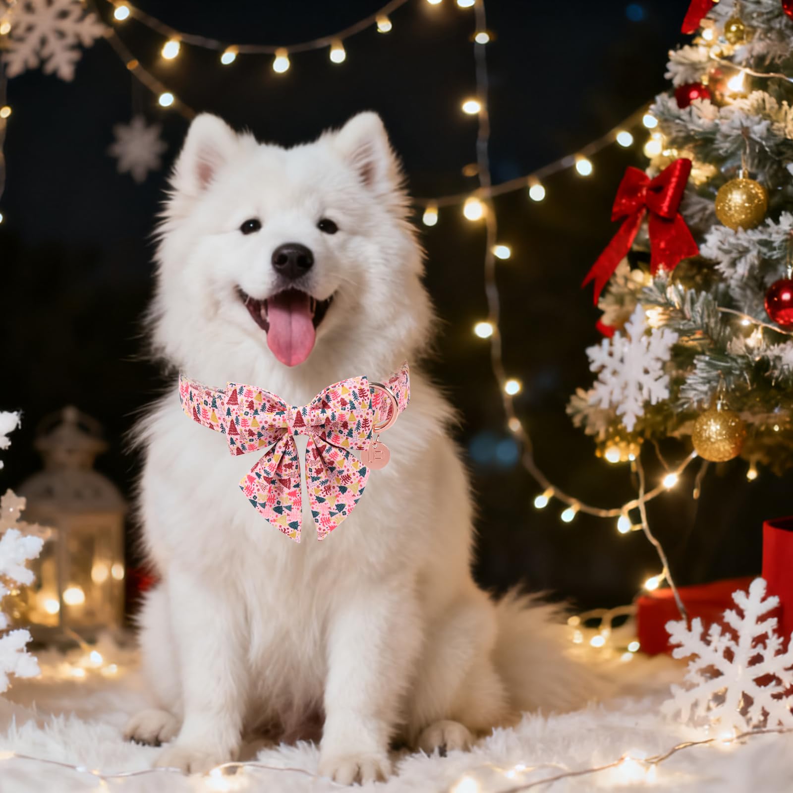 UP URARA PUP festive pink tree pattern adds charming holiday style to dogs