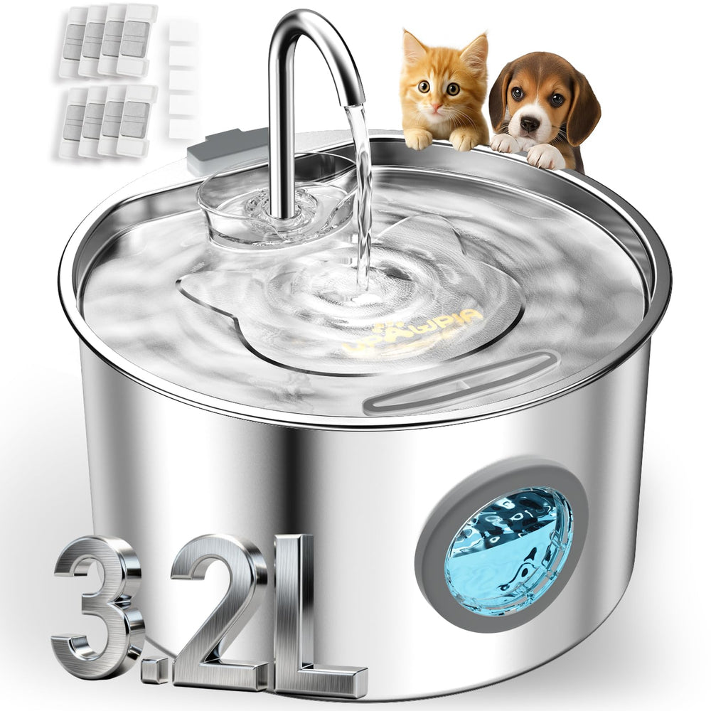 UPAWPIA 3.2L cat fountain front view shows easy cleaning and sleek steel