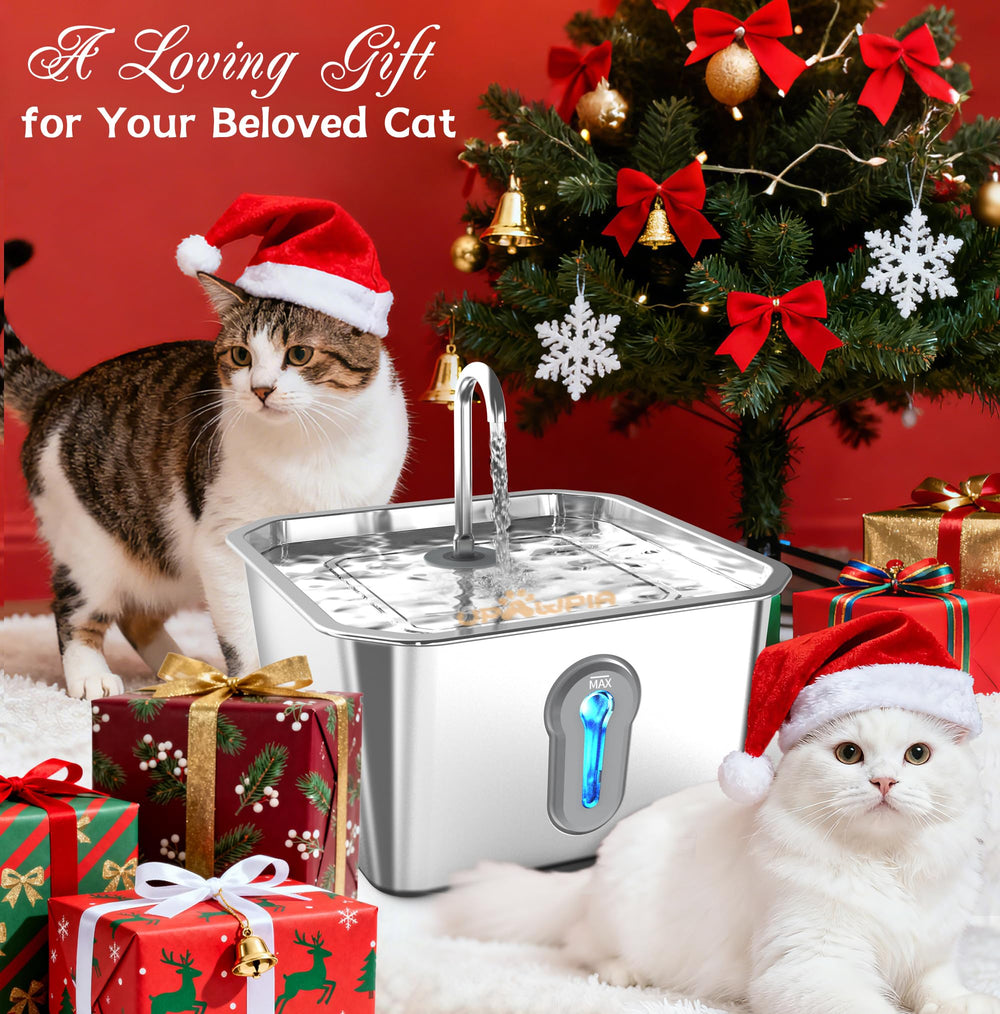 UPAWPIA water fountain top view highlights LED water level window for quick refills