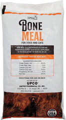 UPCO Bone Meal bag demonstrates balanced calcium and phosphorus for pet bone health.