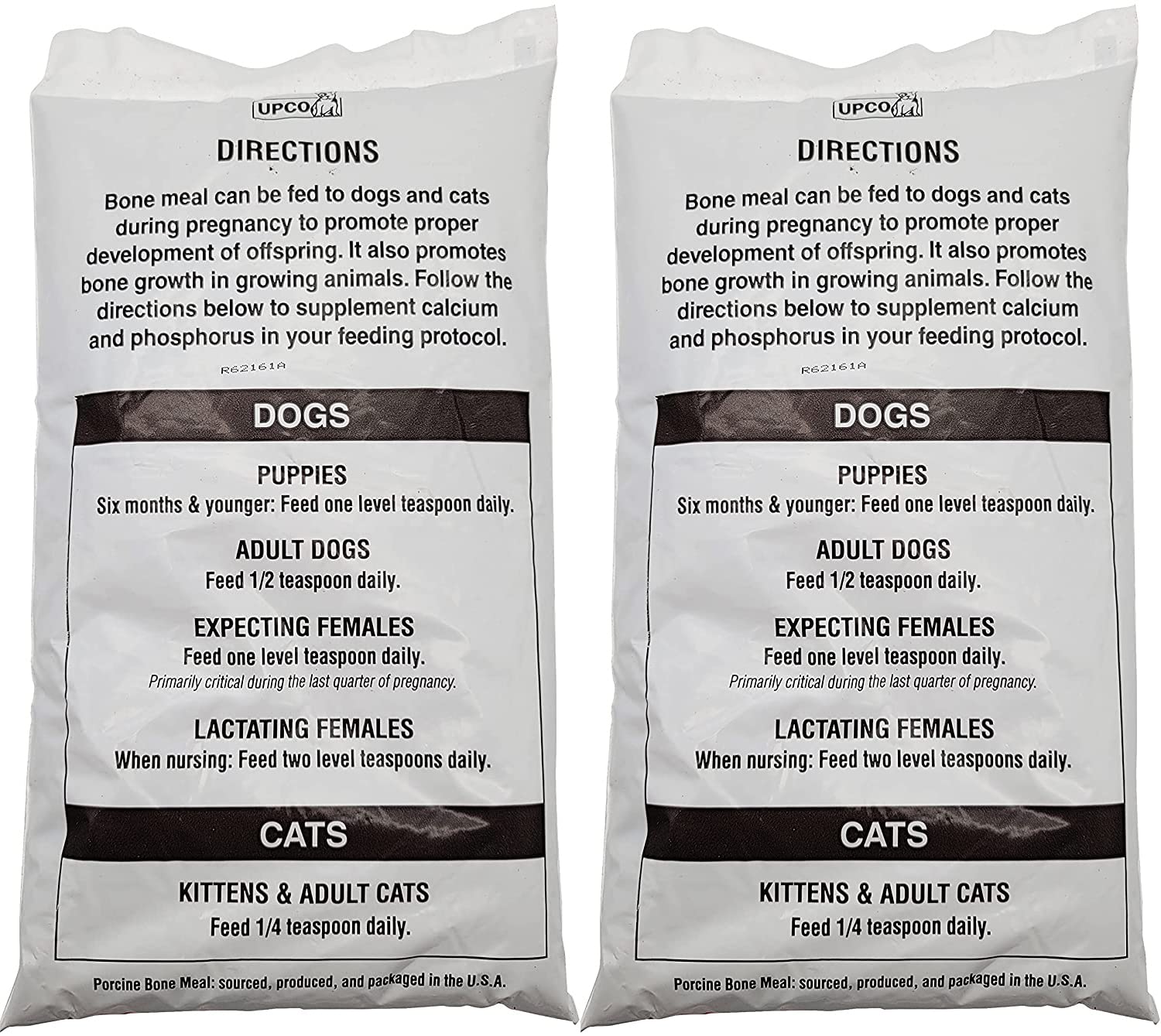 UPCO Bone Meal two 1lb bags close-up, natural bone-support supplement for pets.