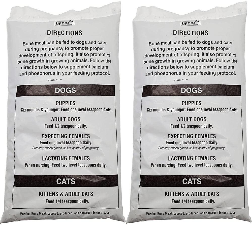 UPCO Bone Meal two 1lb bags close-up, natural bone-support supplement for pets.