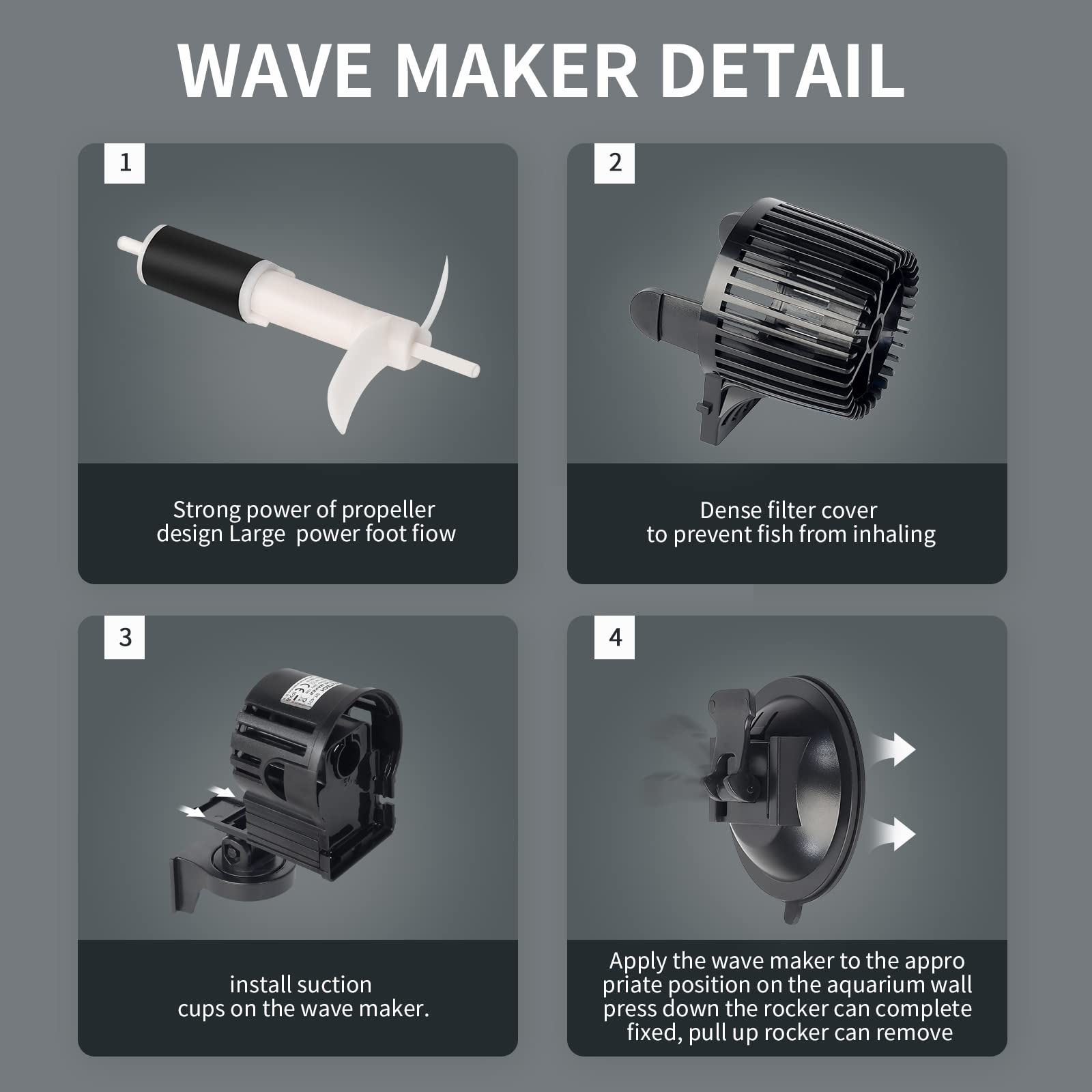 UPETTOOLS wave maker flow-control dial highlights adjustable regimes for diverse aquarium needs.