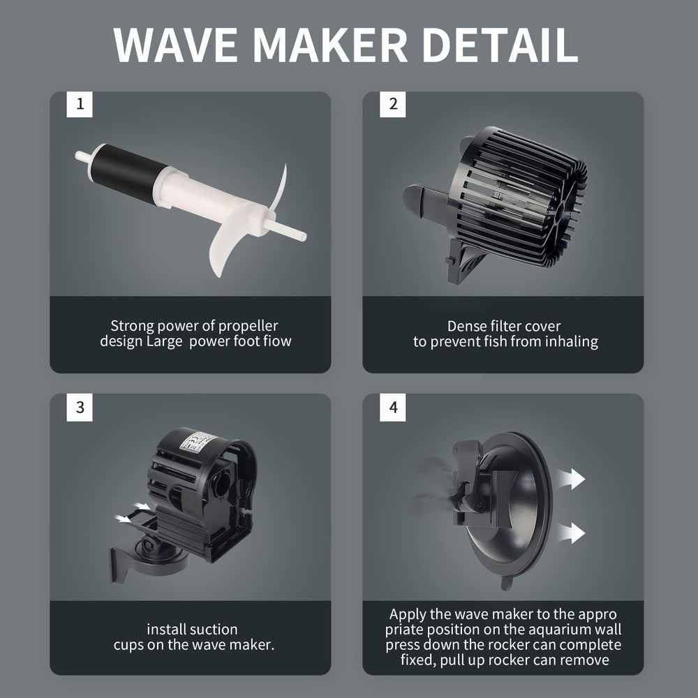UPETTOOLS wave maker flow-control dial highlights adjustable regimes for diverse aquarium needs.