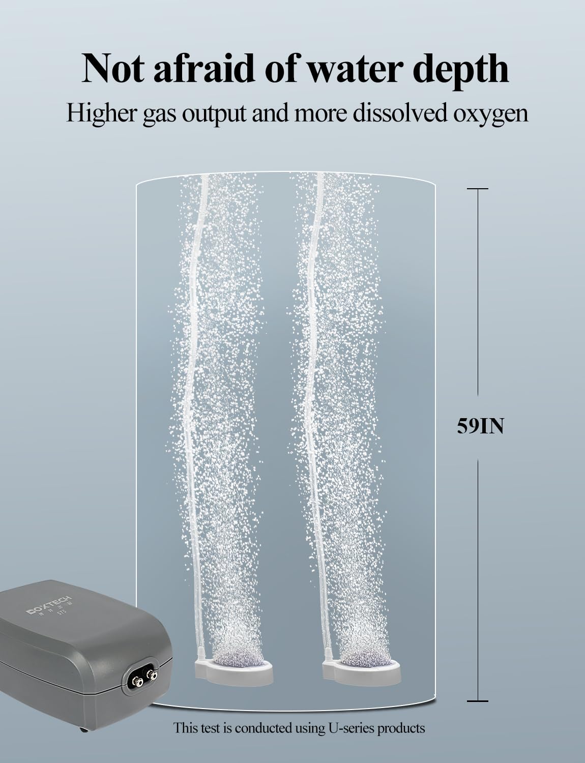 UPETTOOLS aquarium air pump grey beside 160 gallon tank illustrating high-volume capability