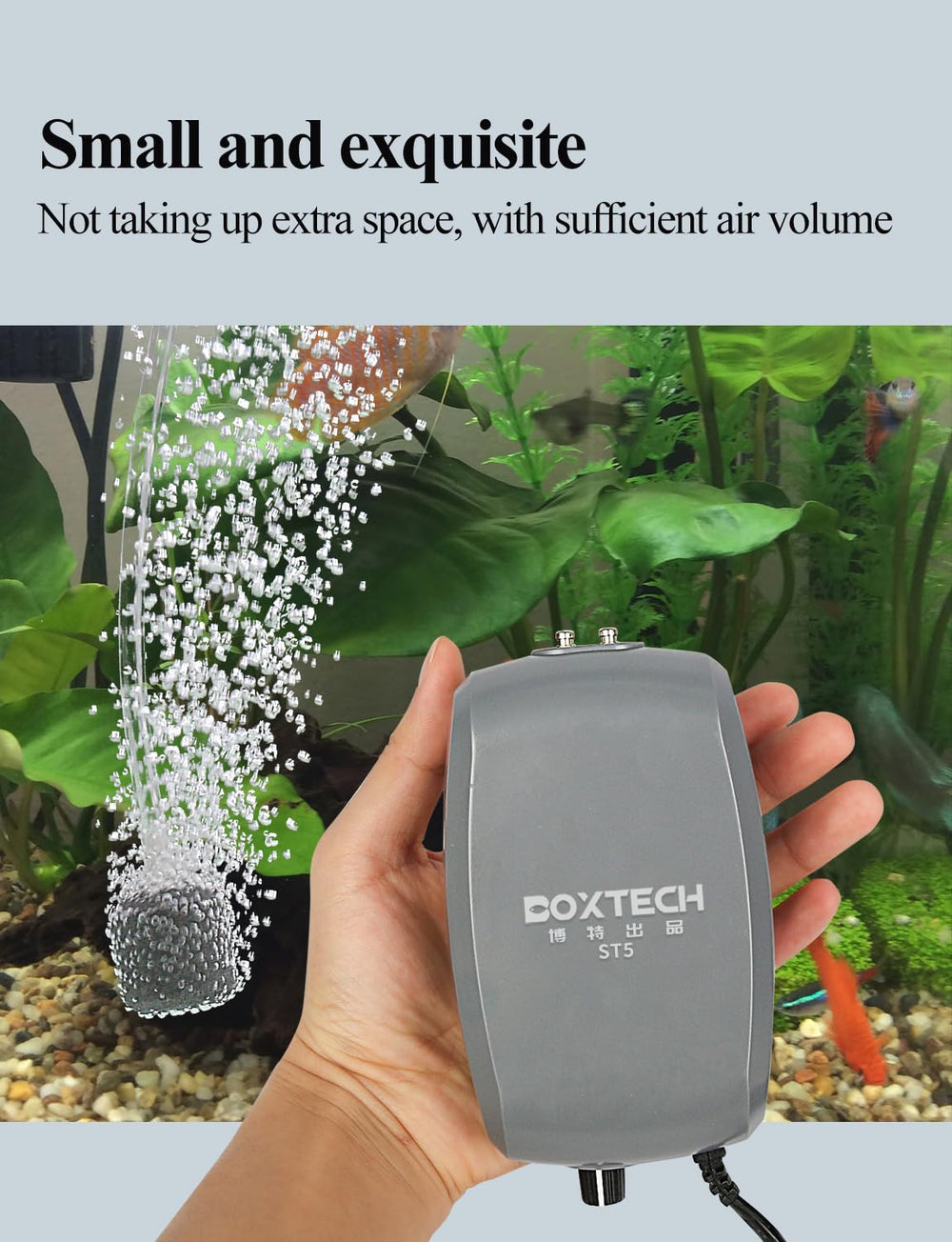 UPETTOOLS aquarium air pump grey dual outlets with tubing for multi-zone aeration