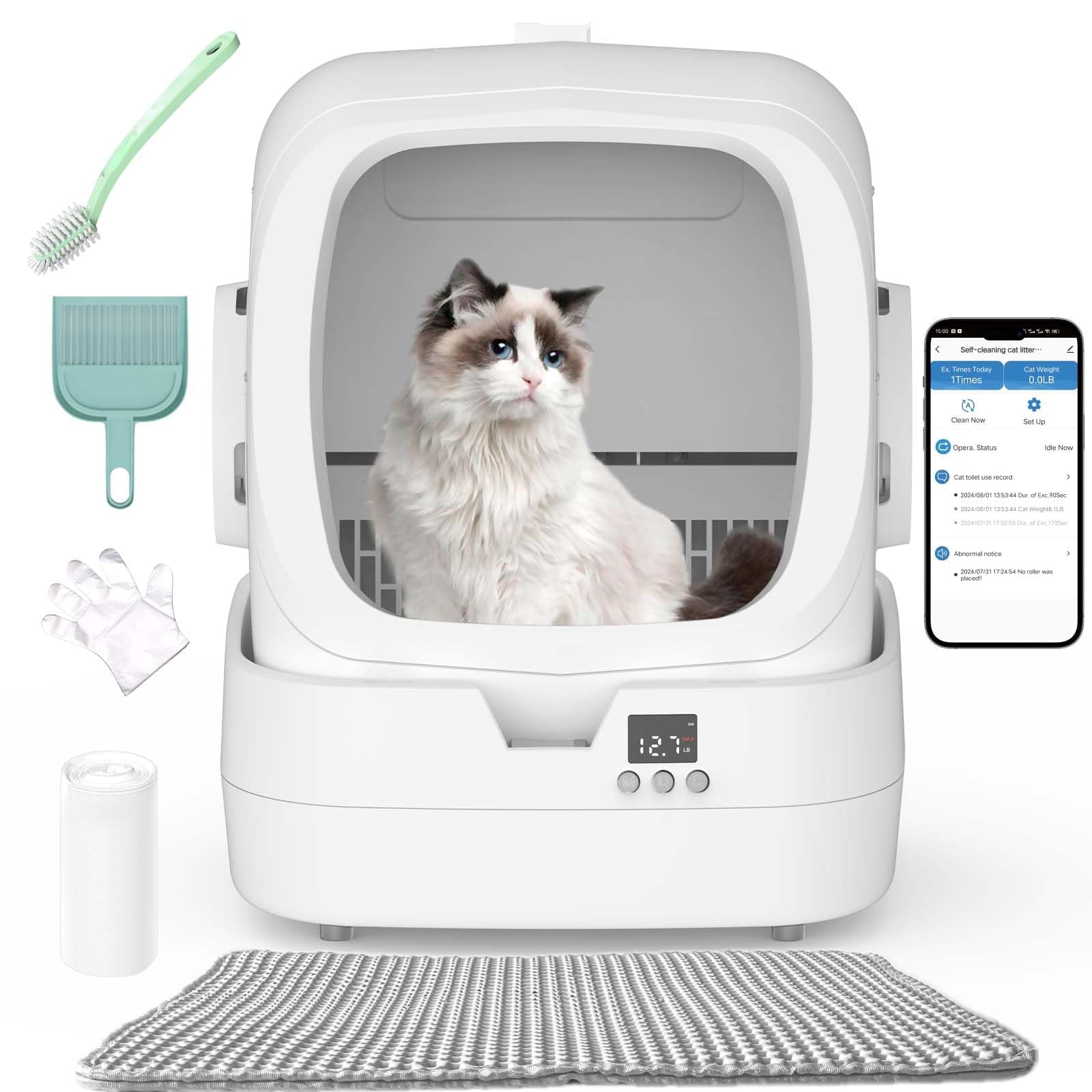 UPFAS automatic cat litter box front view shows compact design for medium cats