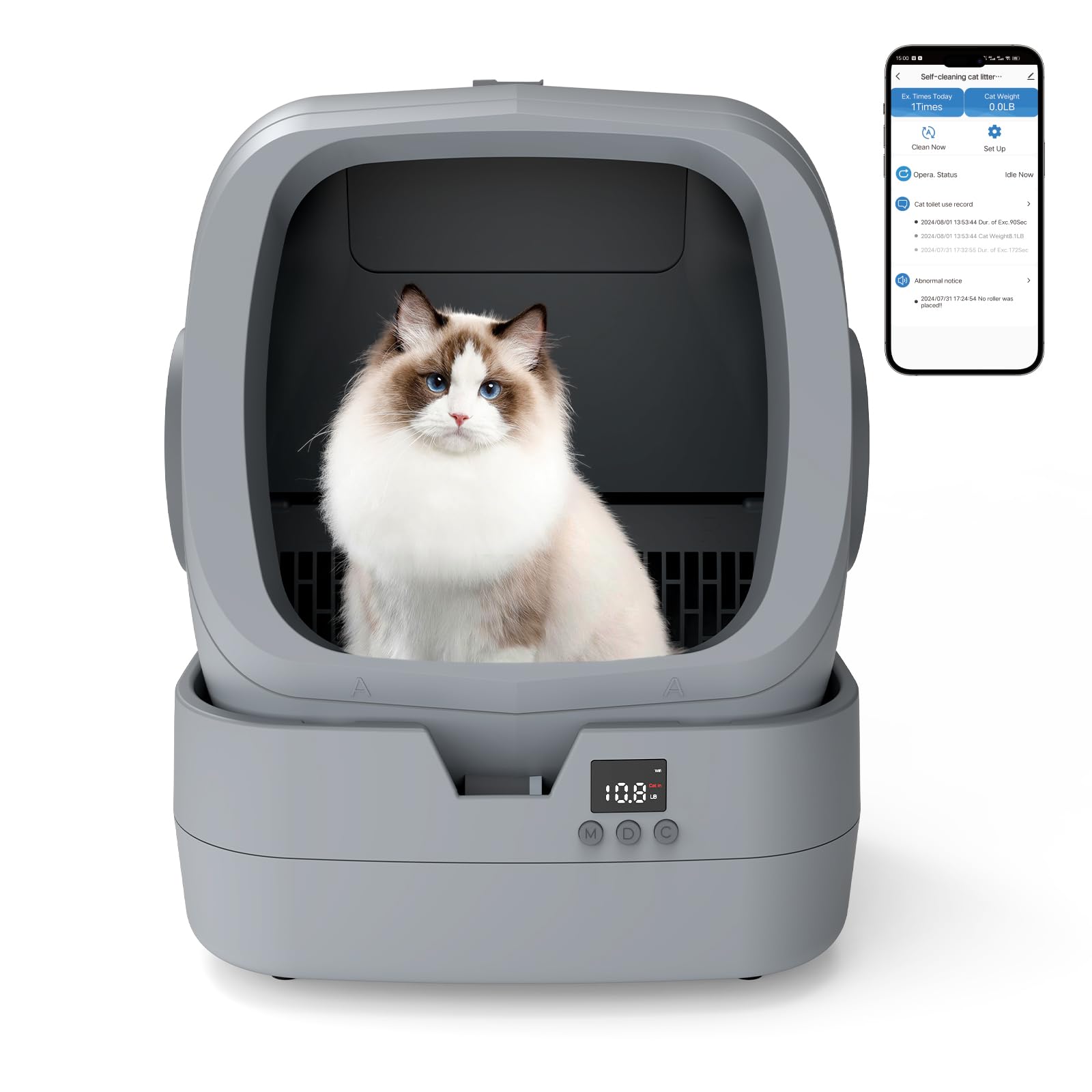 UPFAS Automatic Litter Box drum-cleaning view shows quick maintenance after use.