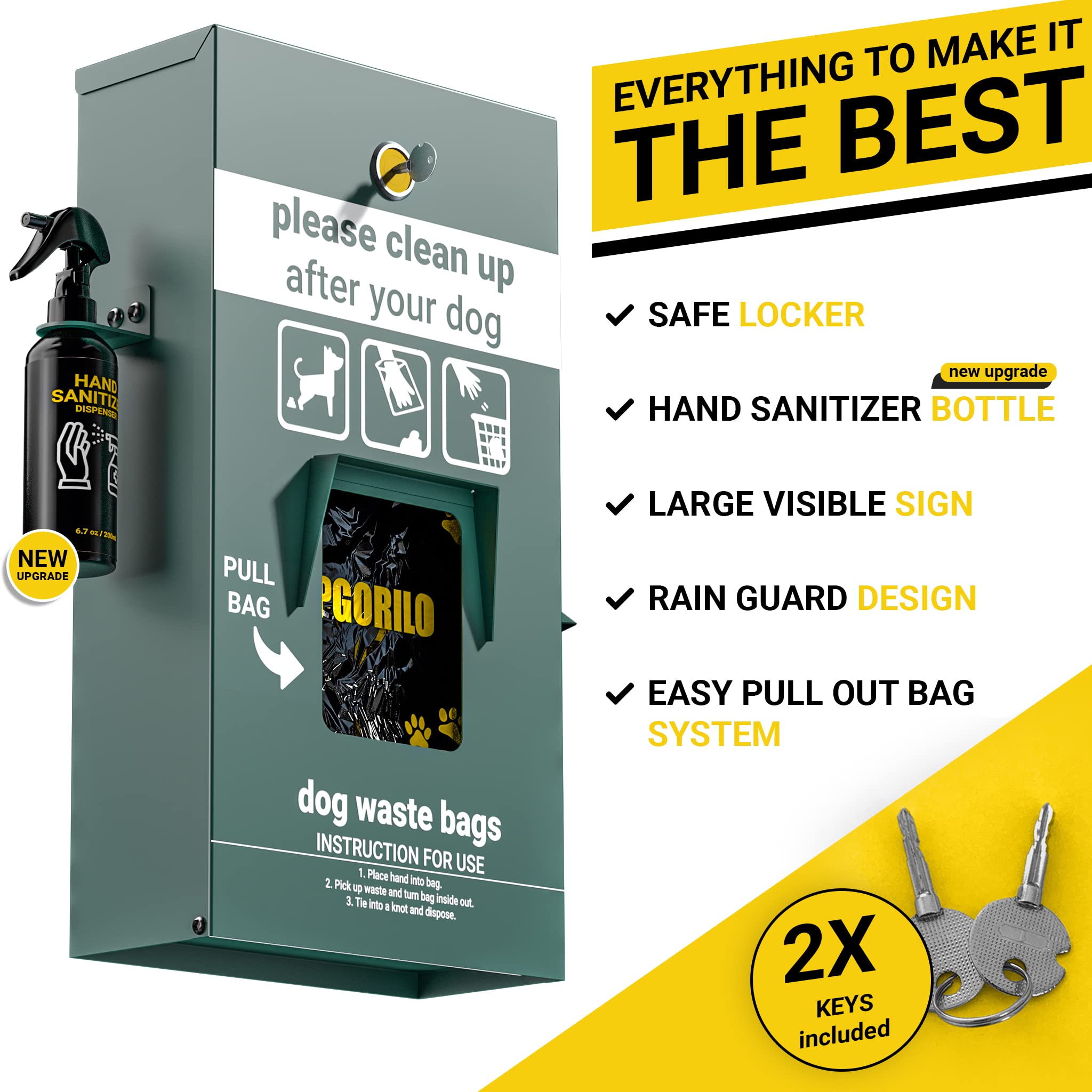 UPGORILO locking lid and rain guard protect bags and sanitizer from weather.