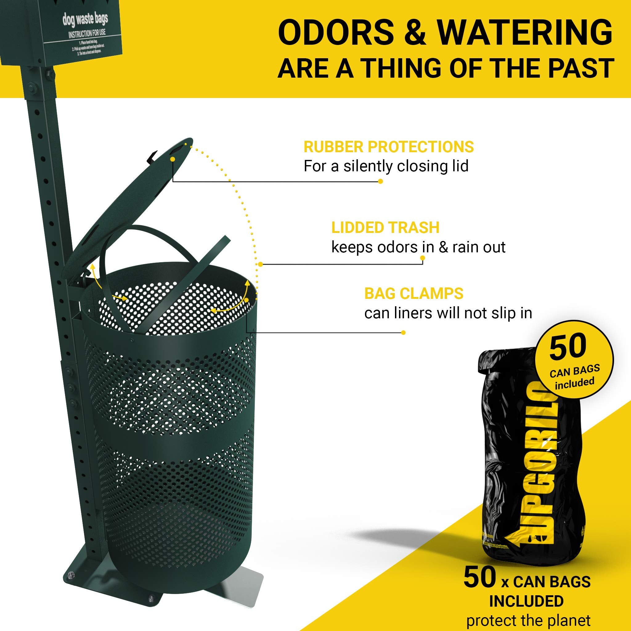 UPGORILO outdoor trash can with lid helps contain odors and weather debris.