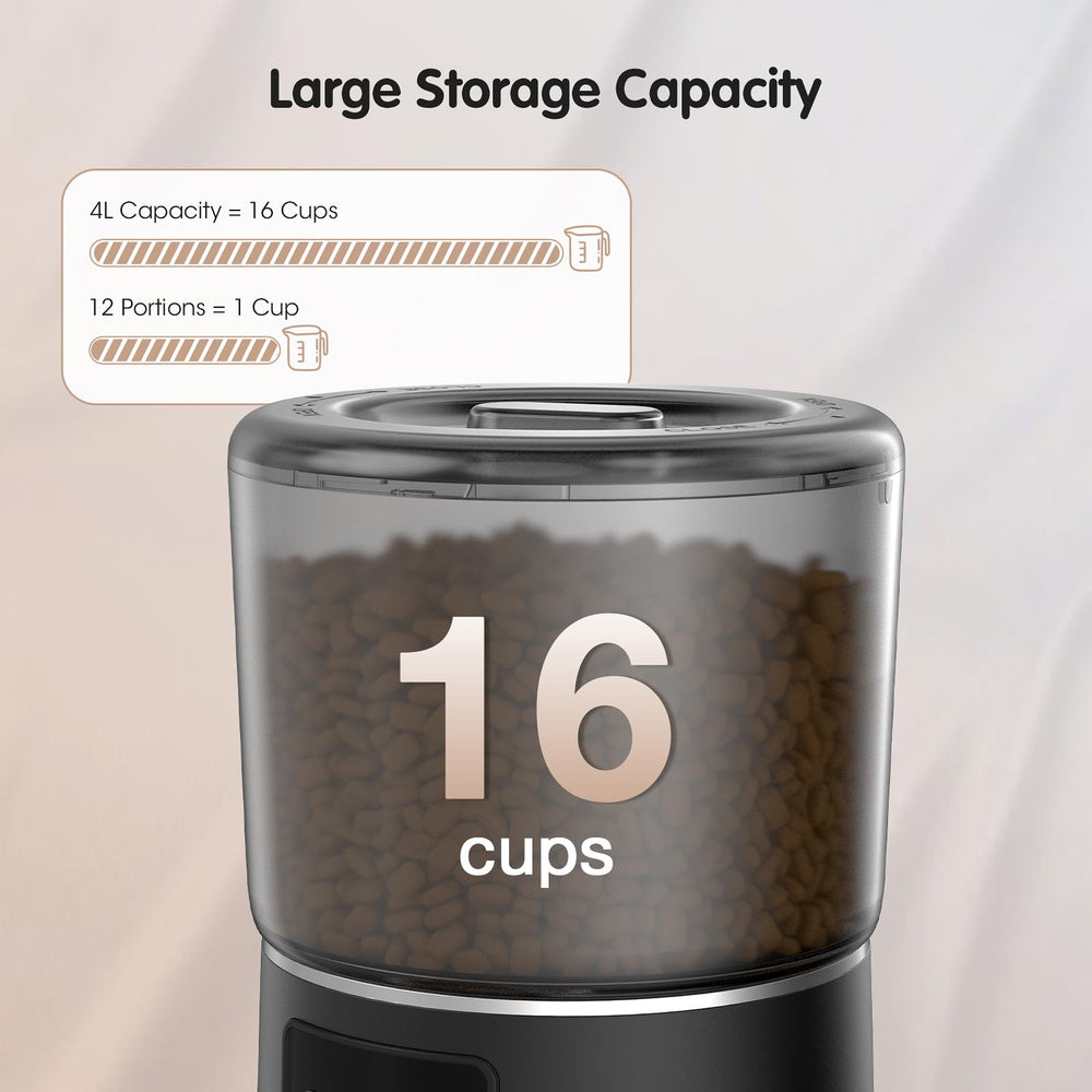 UPOTGP automatic cat feeder with digital display illustrating scheduling at a glance for ease