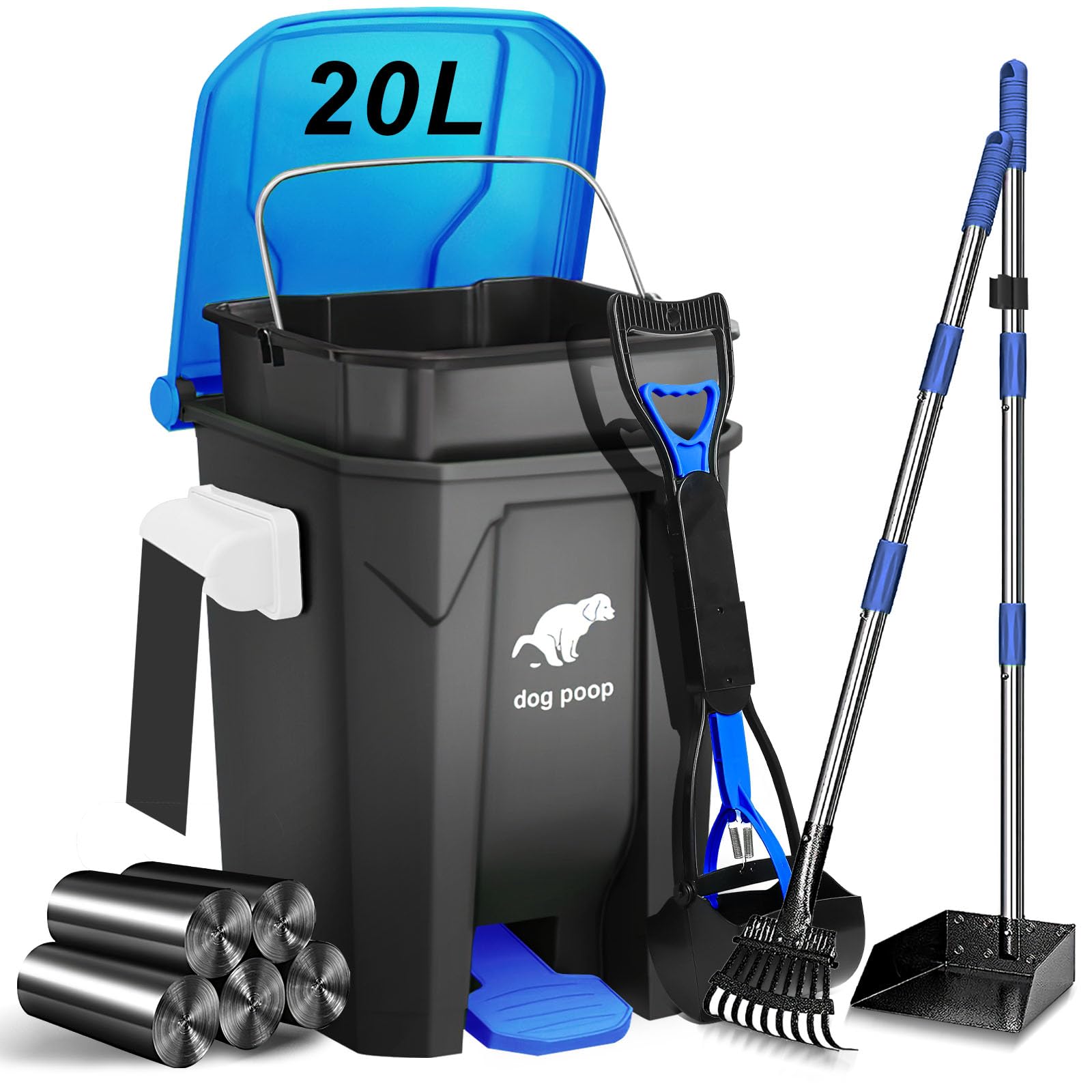 Uppcasir dog poop trash can outside with lid-pedal for hands-free disposal.