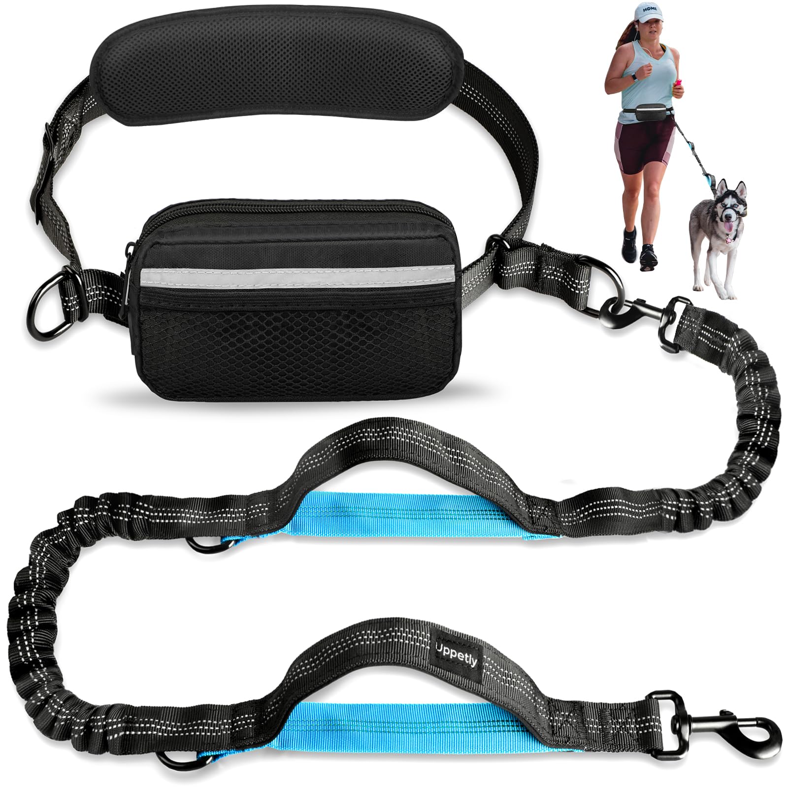 Uppetly hands-free leash with zipper pouch during a walk for phone access