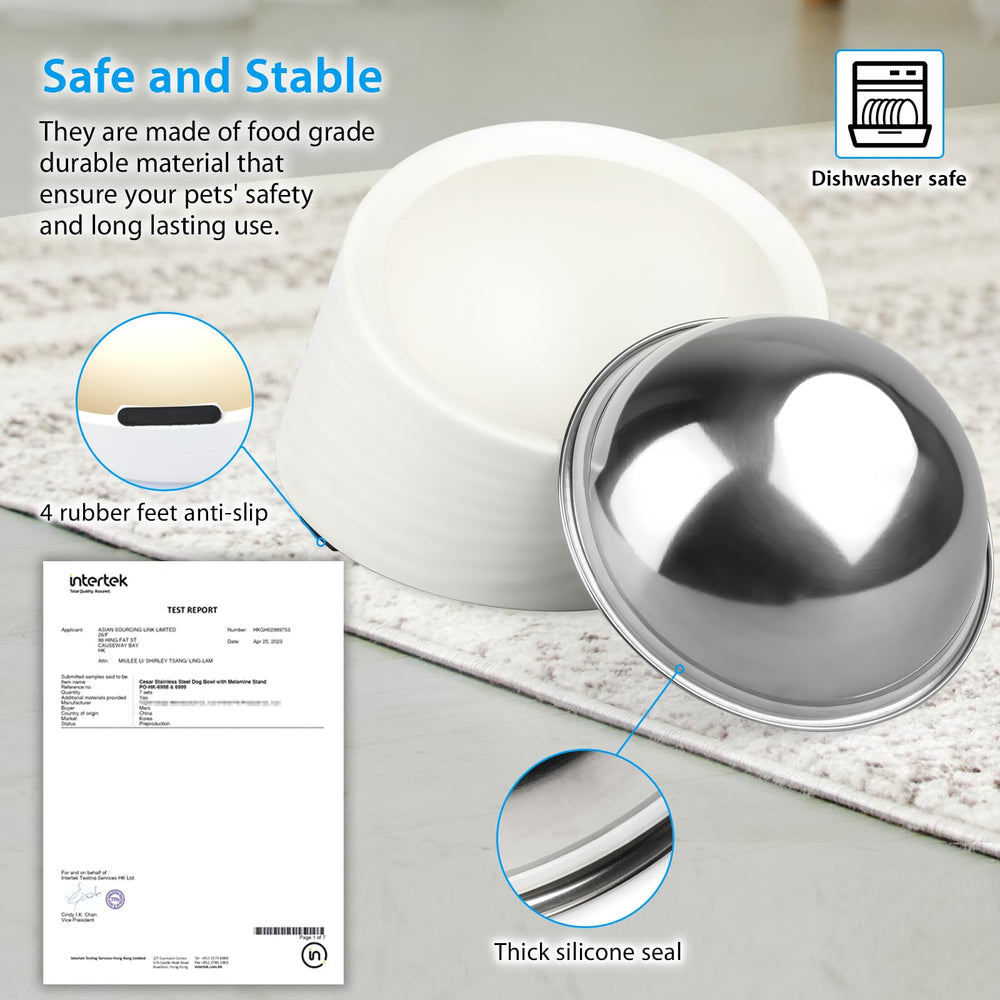 Uppetly-melamine-stand-elevated-base provides stable raised feeding height.
