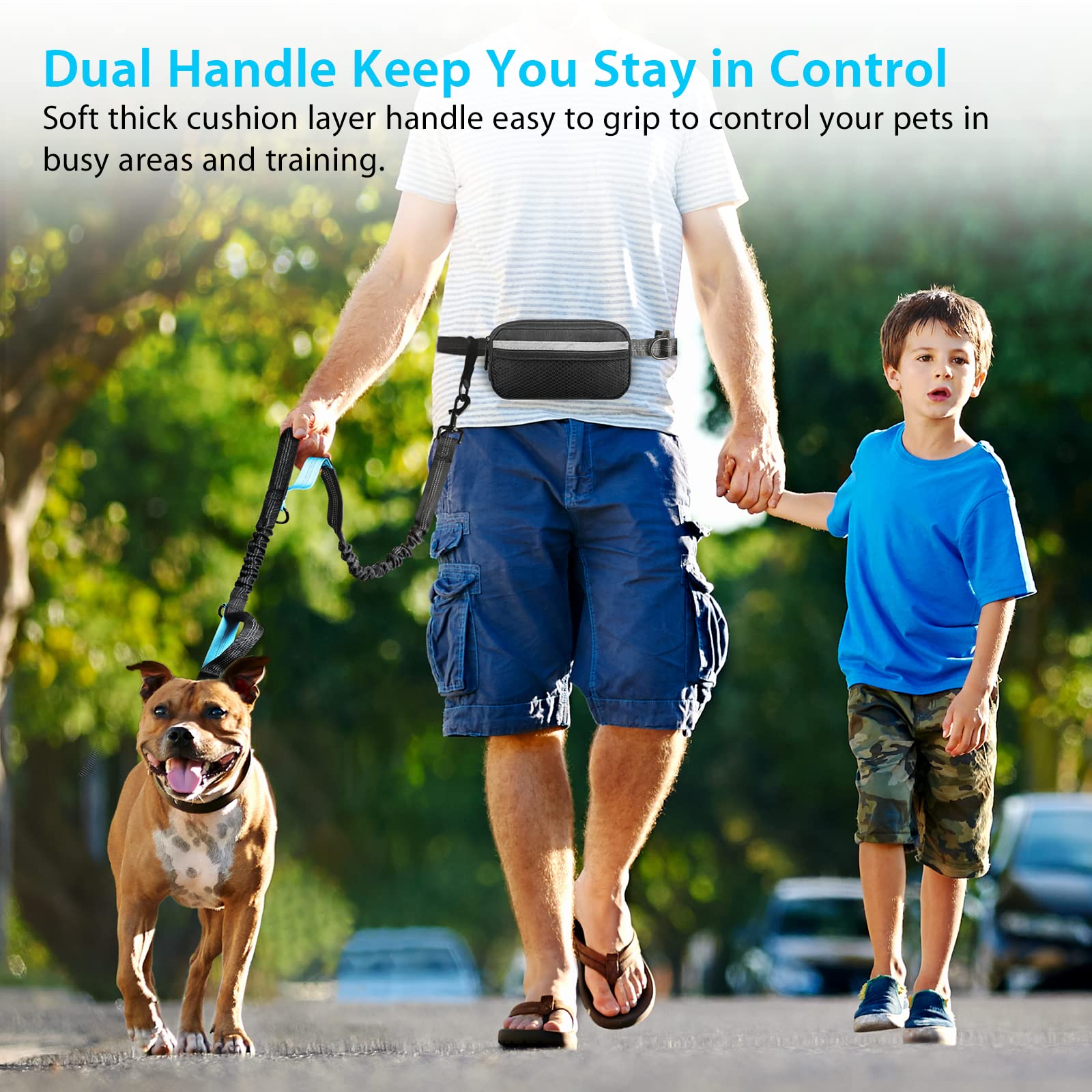 Uppetly waist-pack leash in use for hands-free hiking