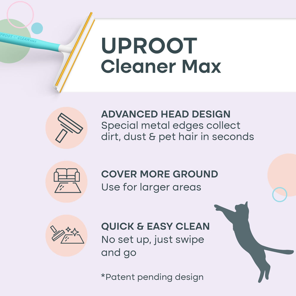 Uproot Clean Max dog hair remover on stairs and rugs for embedded fur lift