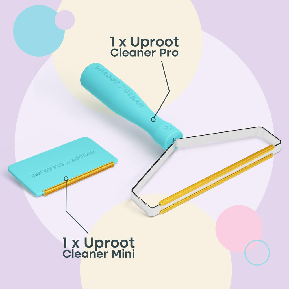 Uproot Clean Pro at a cat tower, clearing embedded fur from fabric posts.