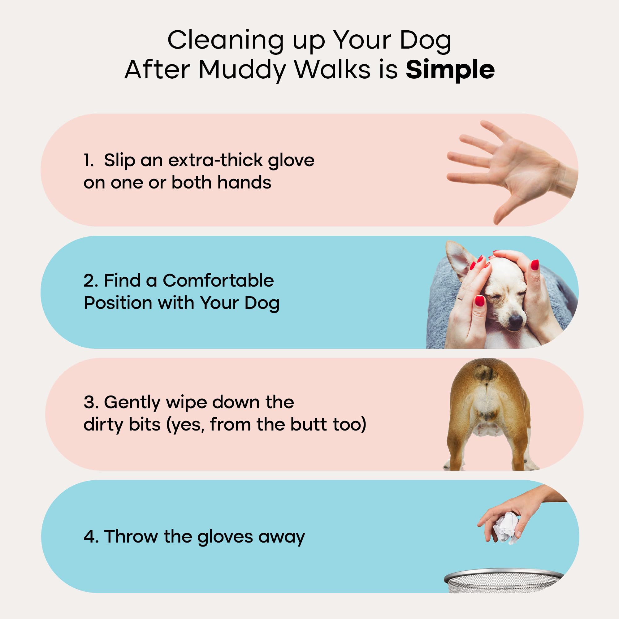 Uproot Clean QuickClean Gloves Pro butt cleaning close-up for hygienic grooming