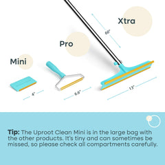 Uproot Cleaner Mini pet hair removal tool on couch for tight spaces.