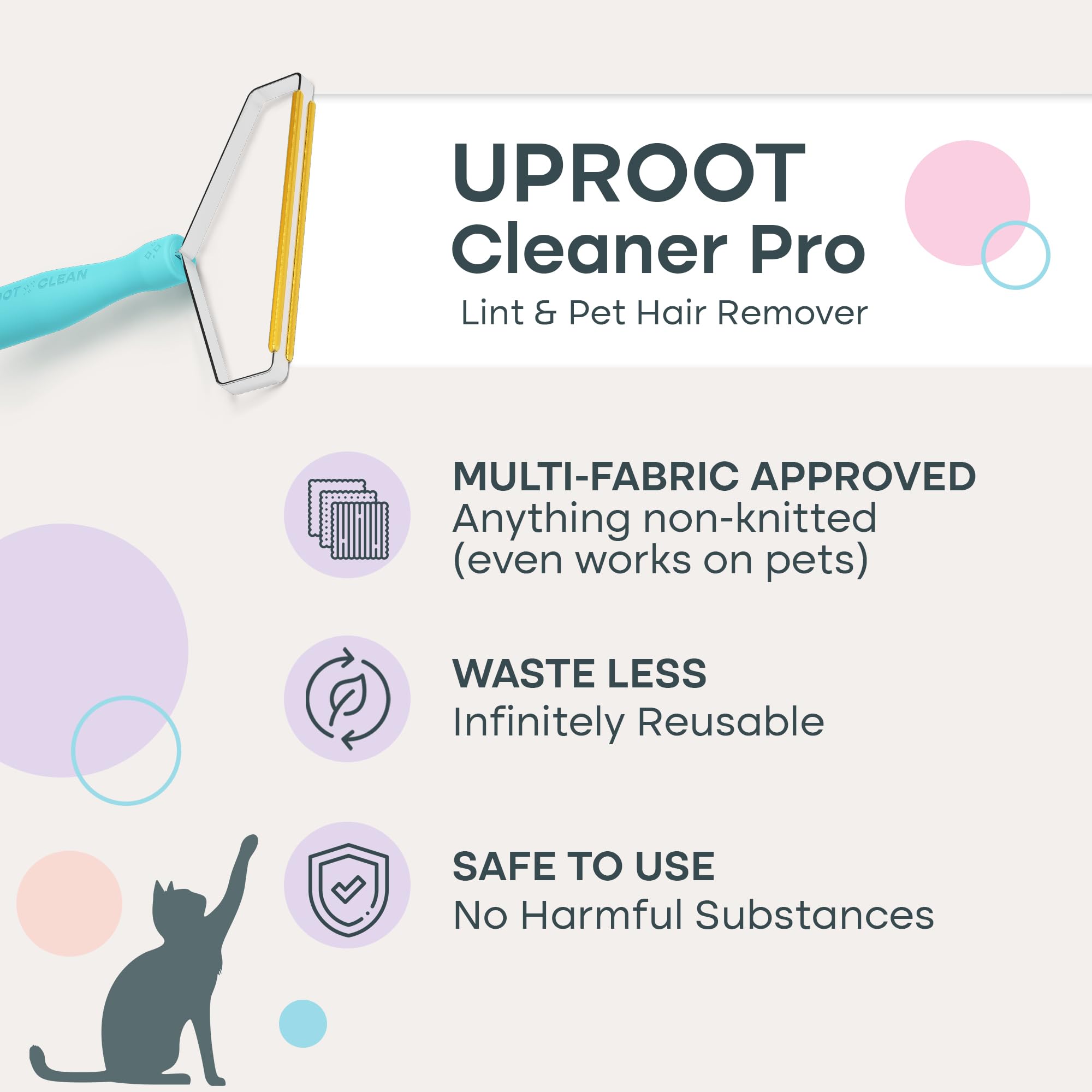 Uproot Cleaner Pro carpet rug fur removal; quick pickup of loose fibers.