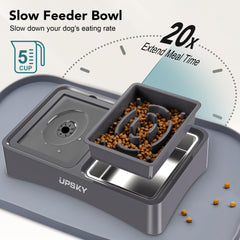 UPSKY no-spill water bowl reduces splashes and keeps chins dry