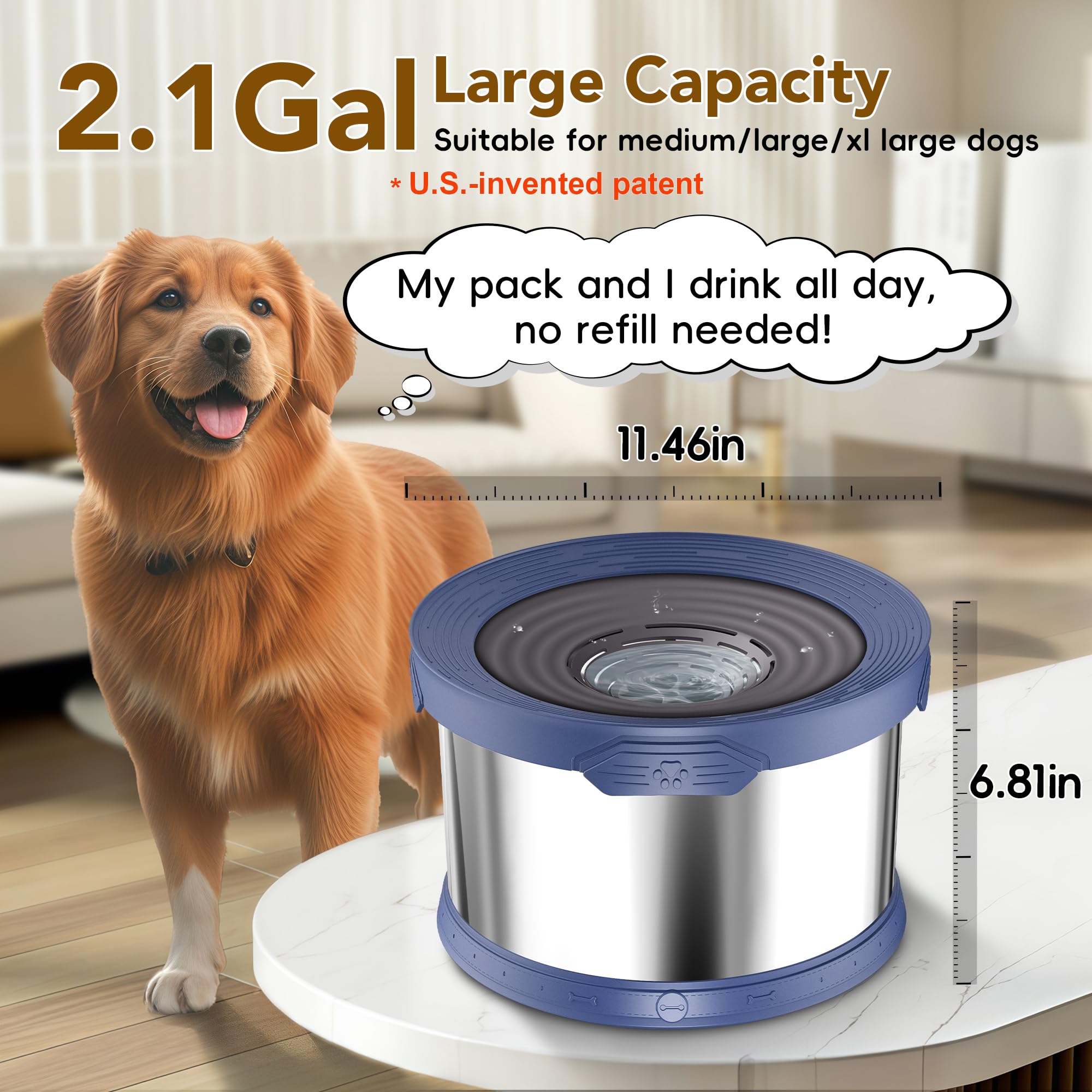 UPSKY dog water bowl slow-drinking design reduces splashes and mess.