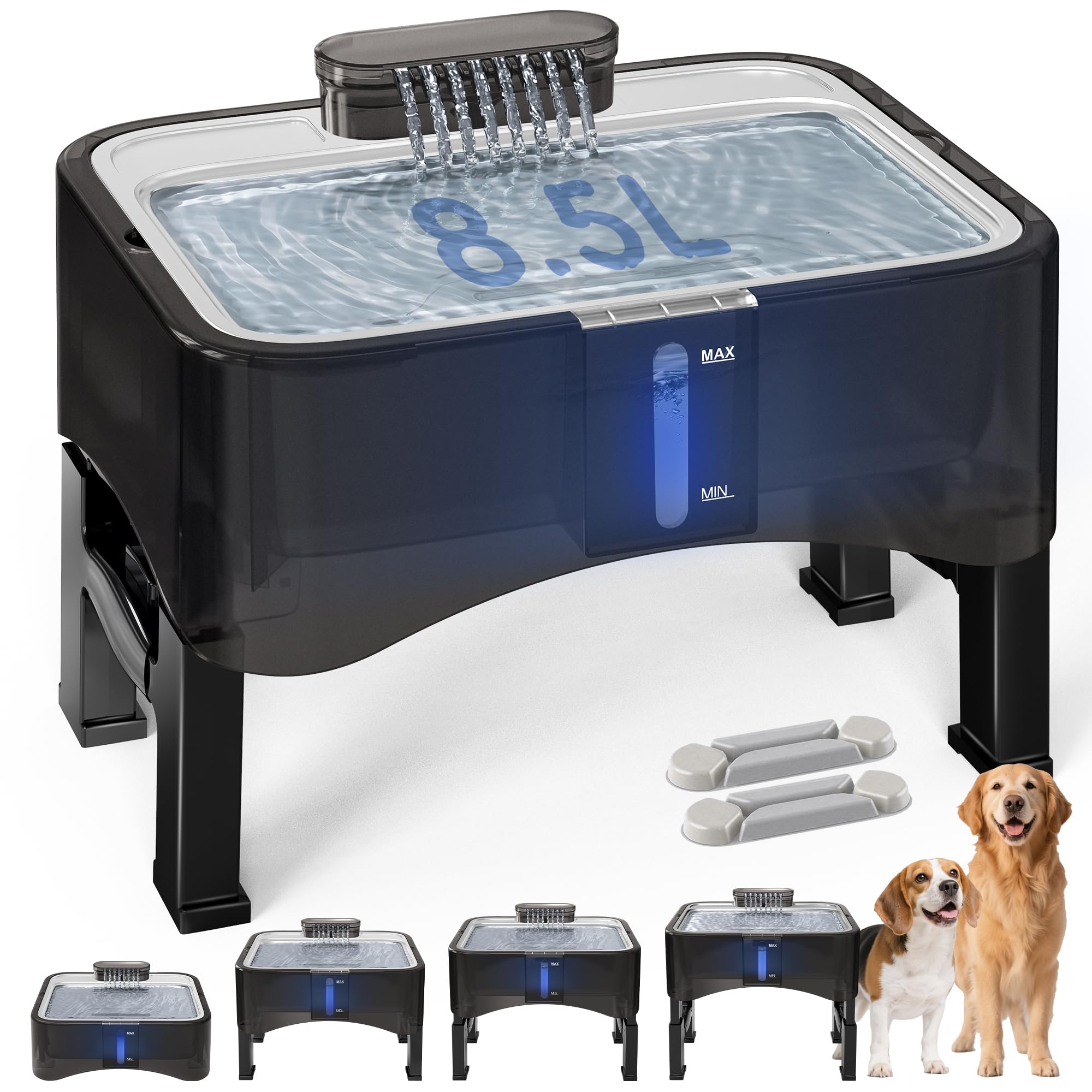 UPSKY 2.25Gal elevated fountain provides splash-free hydration for pets.