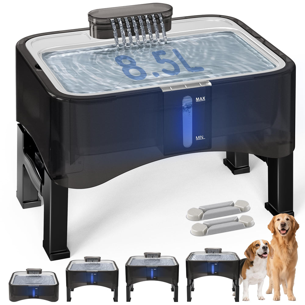 UPSKY 2.25Gal elevated fountain provides splash-free hydration for pets.