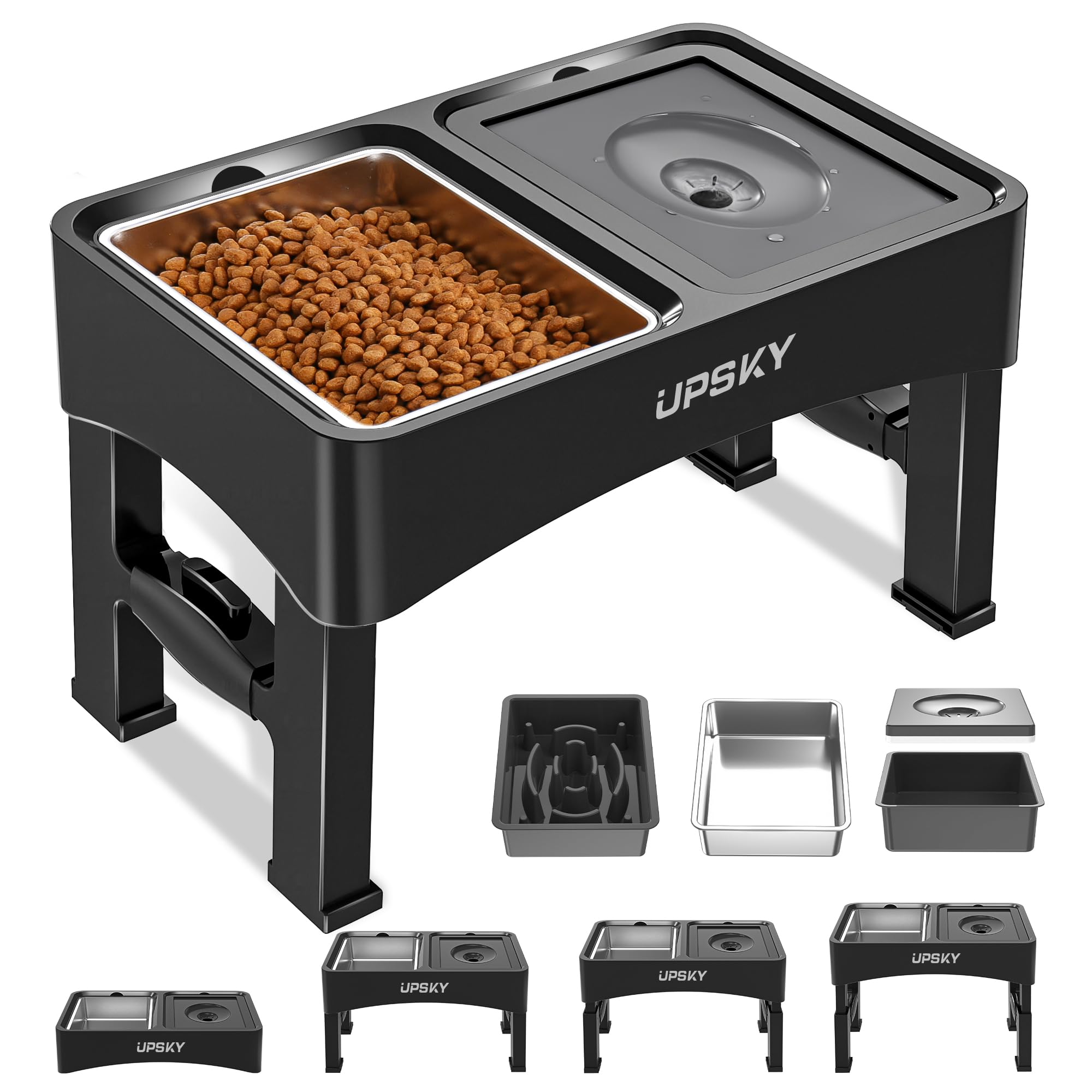 UPSKY 3-in-1 elevated bowls with stand show effortless height adjustment for growing dogs.