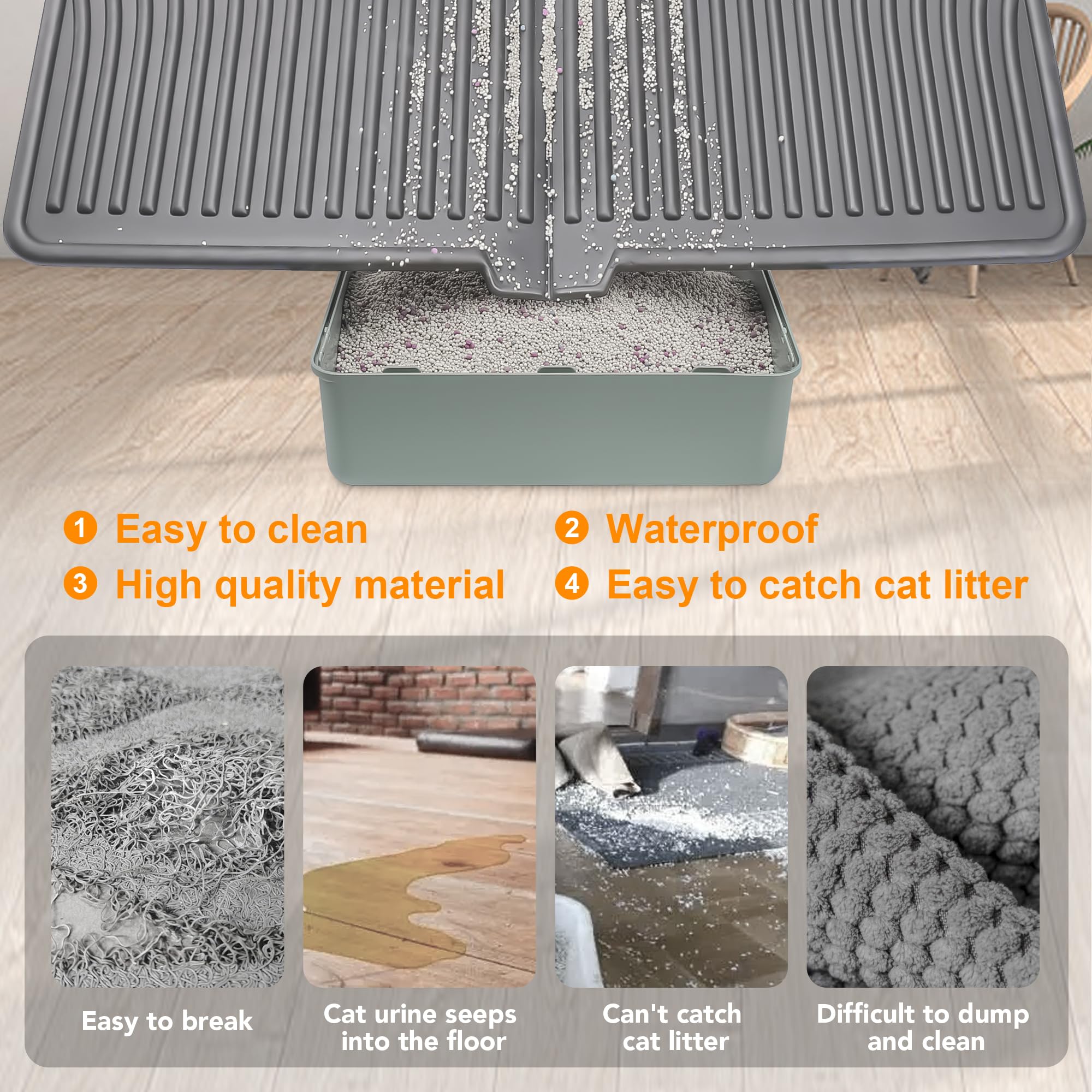 UPSKY Cat Litter Mat with waterproof raised edges protects floors from spills.