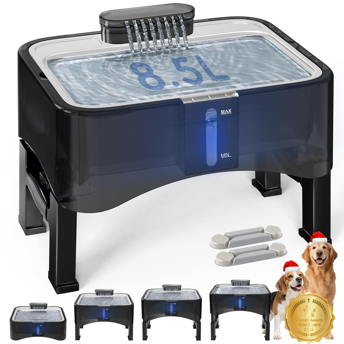 UPSKY elevated dog water fountain with four height settings for comfortable drinking.