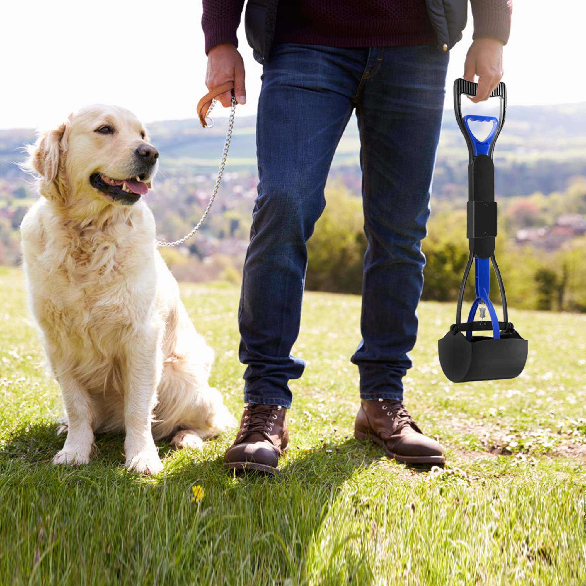 UPSKY Pooper Scooper used on grass, dirt, and gravel for versatile cleanup