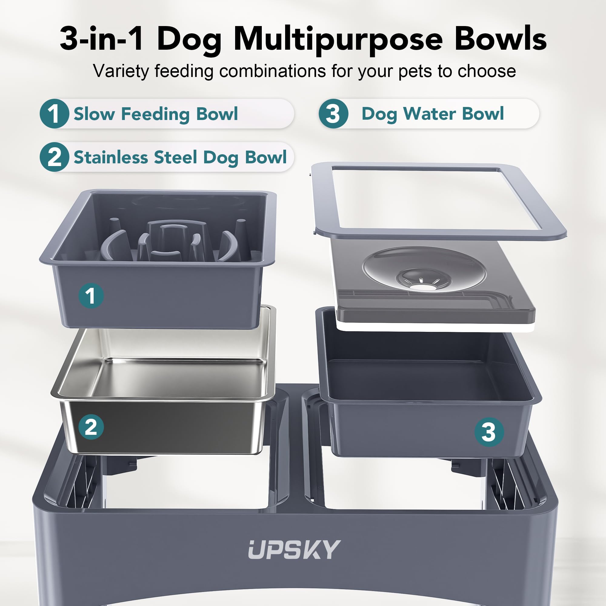 UPSKY slow-feeder oval-ridge bowl extends mealtime with gentle pace control.