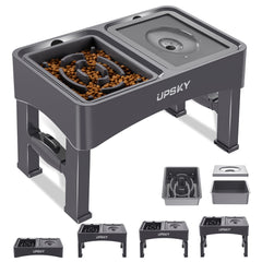 UpSky 2-in-1 elevated bowl stand with adjustable height for growing dogs.