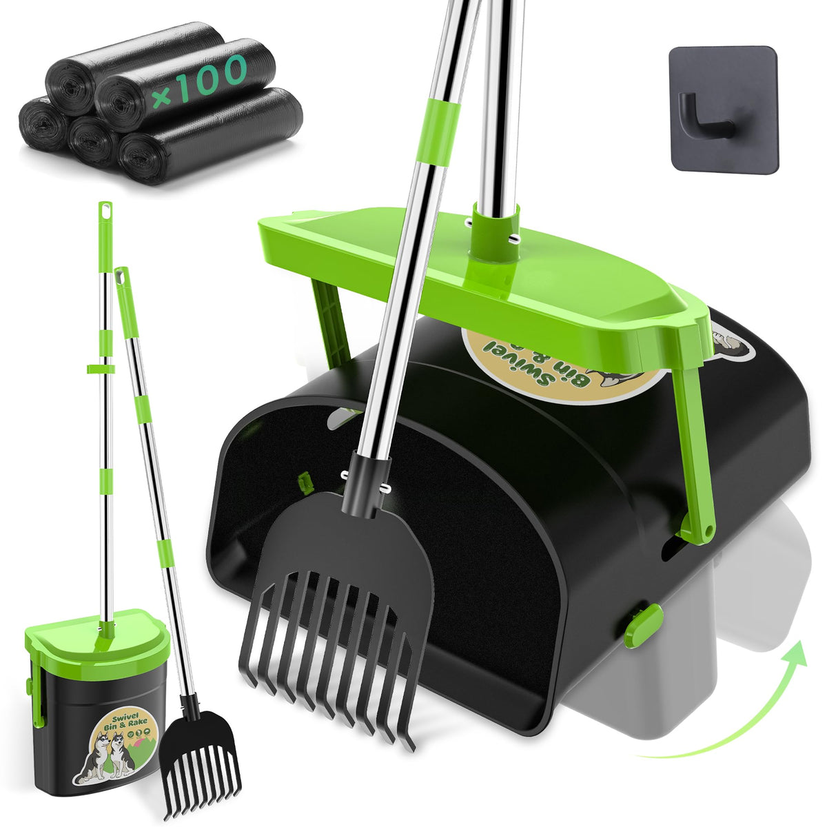 UPSKY dog pooper scooper with swivel bin lid for easy waste disposal