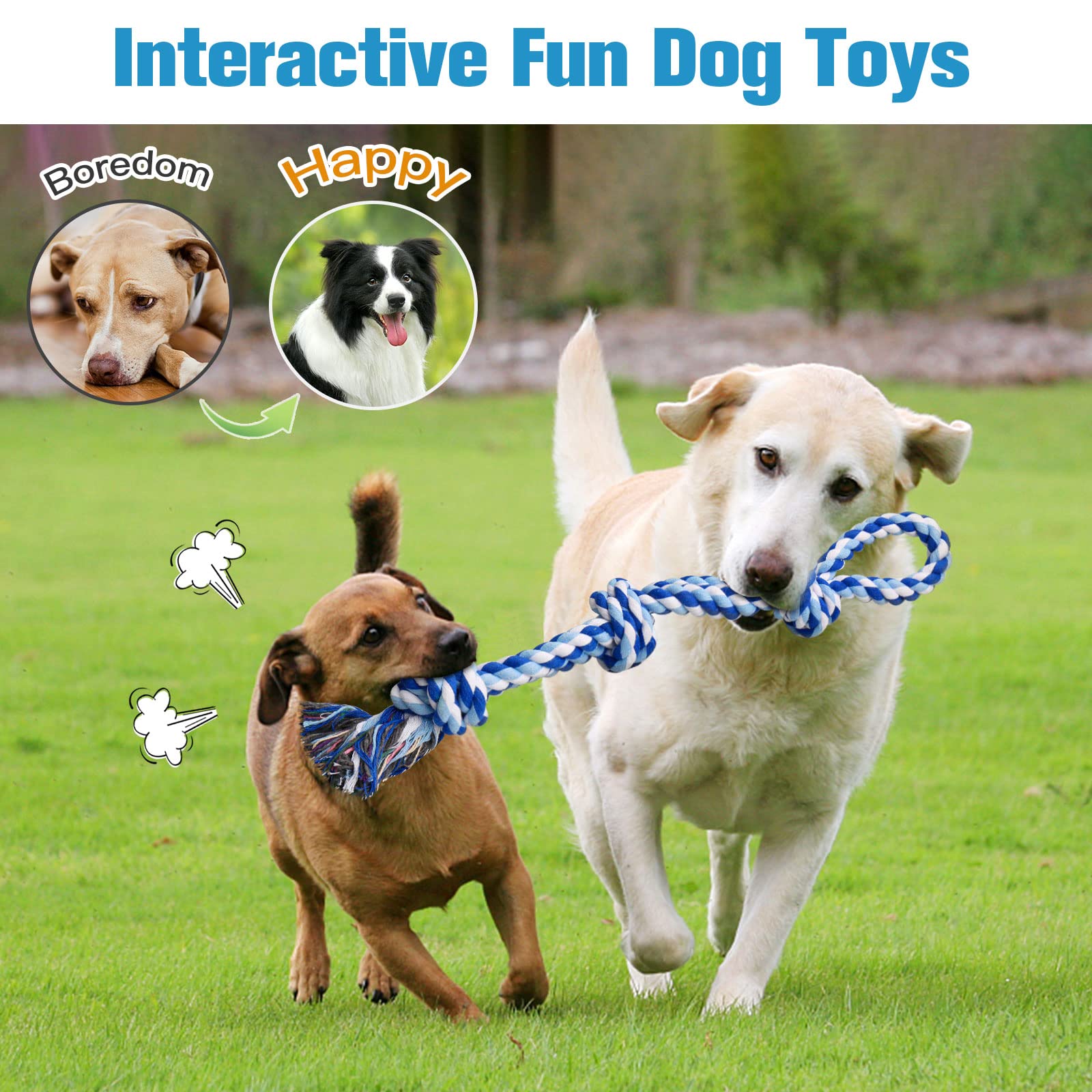 UPSKY rope toy dental-cleaning provides stress relief through chewing and gums massage.