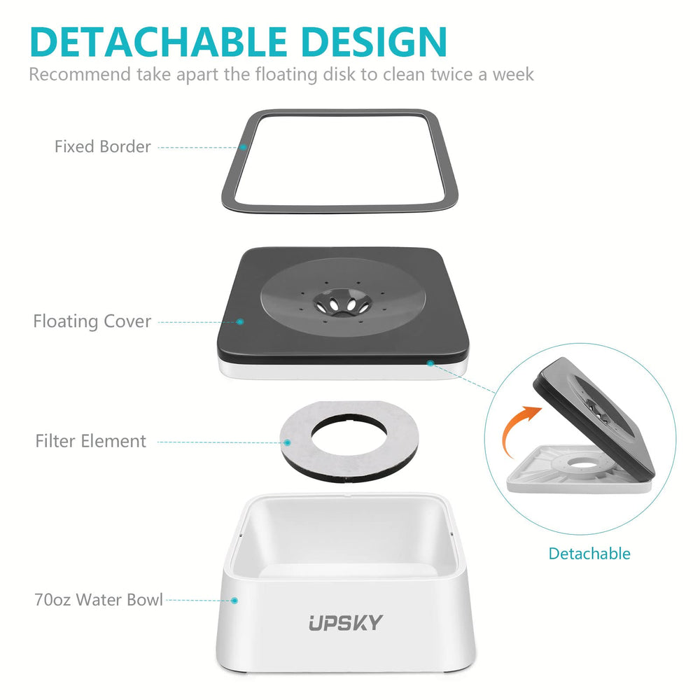 UPSKY dog water bowl carbon filter close-up showing impurity filtration.