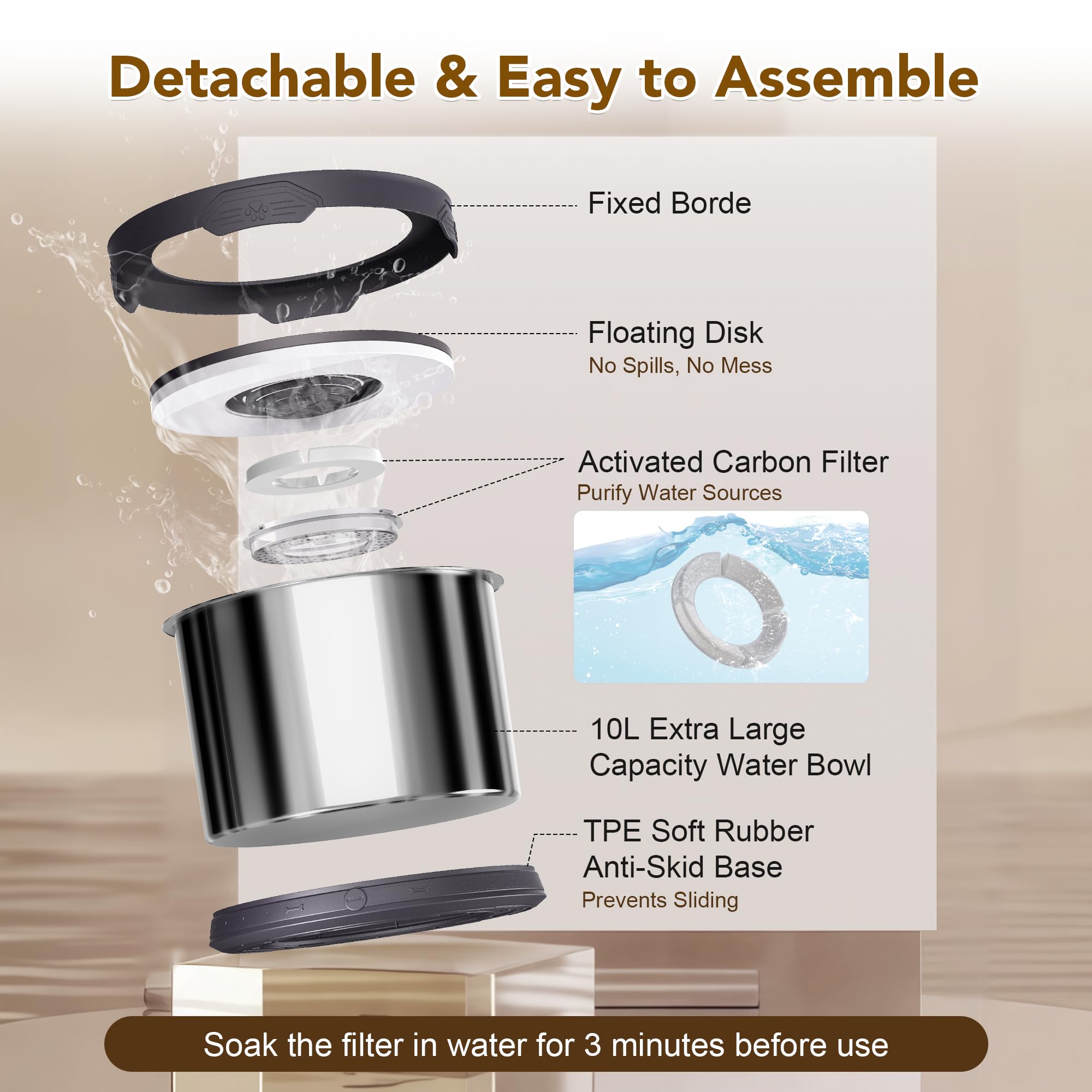 UPSKY dog water bowl easy-clean detachable disk simplifies maintenance