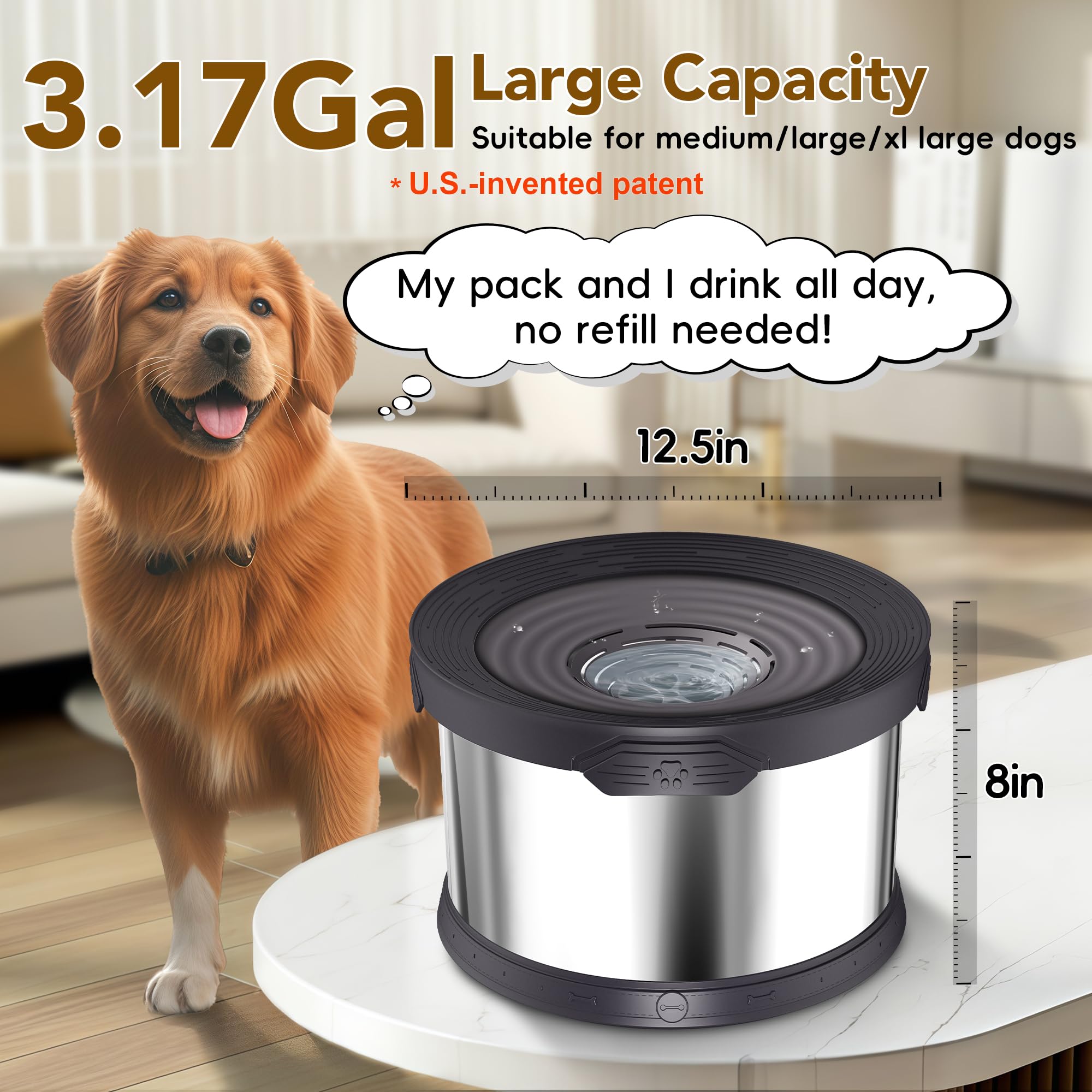 UPSKY slow-drinking design minimizes splashes for active dogs during hydration