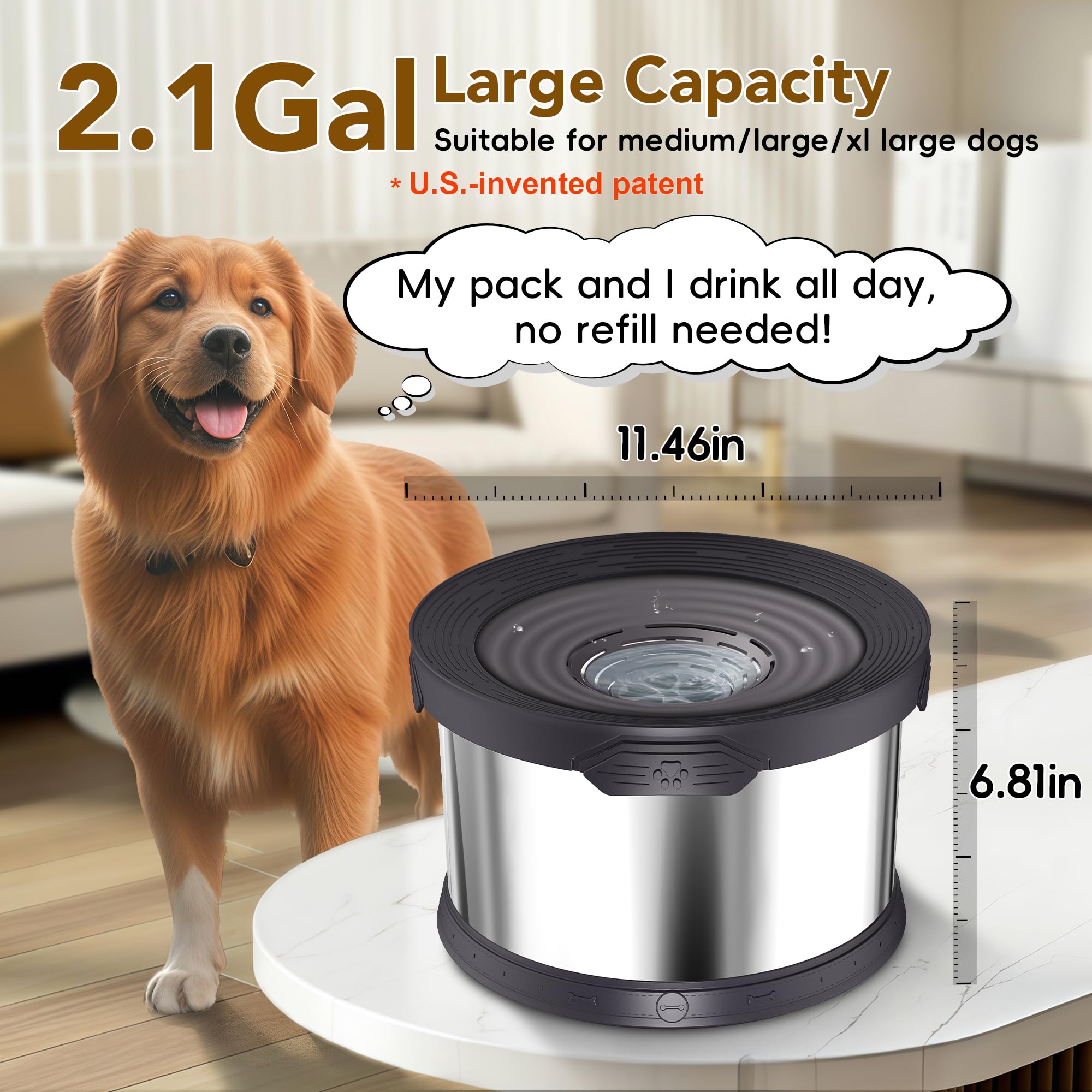UPSKY large-capacity 8L dog water bowl serves multiple pets all day.