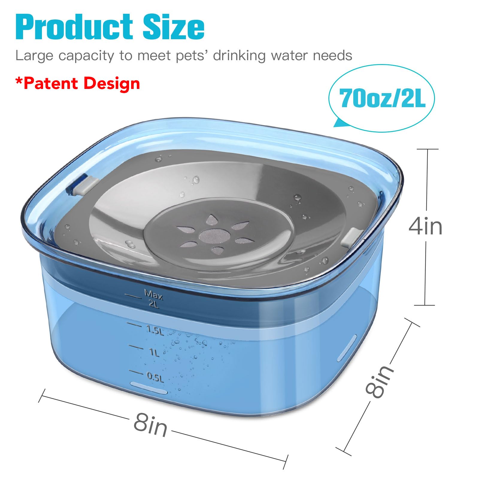 UPSKY large-capacity bowl detail highlights easy refills and less frequent replenishment.