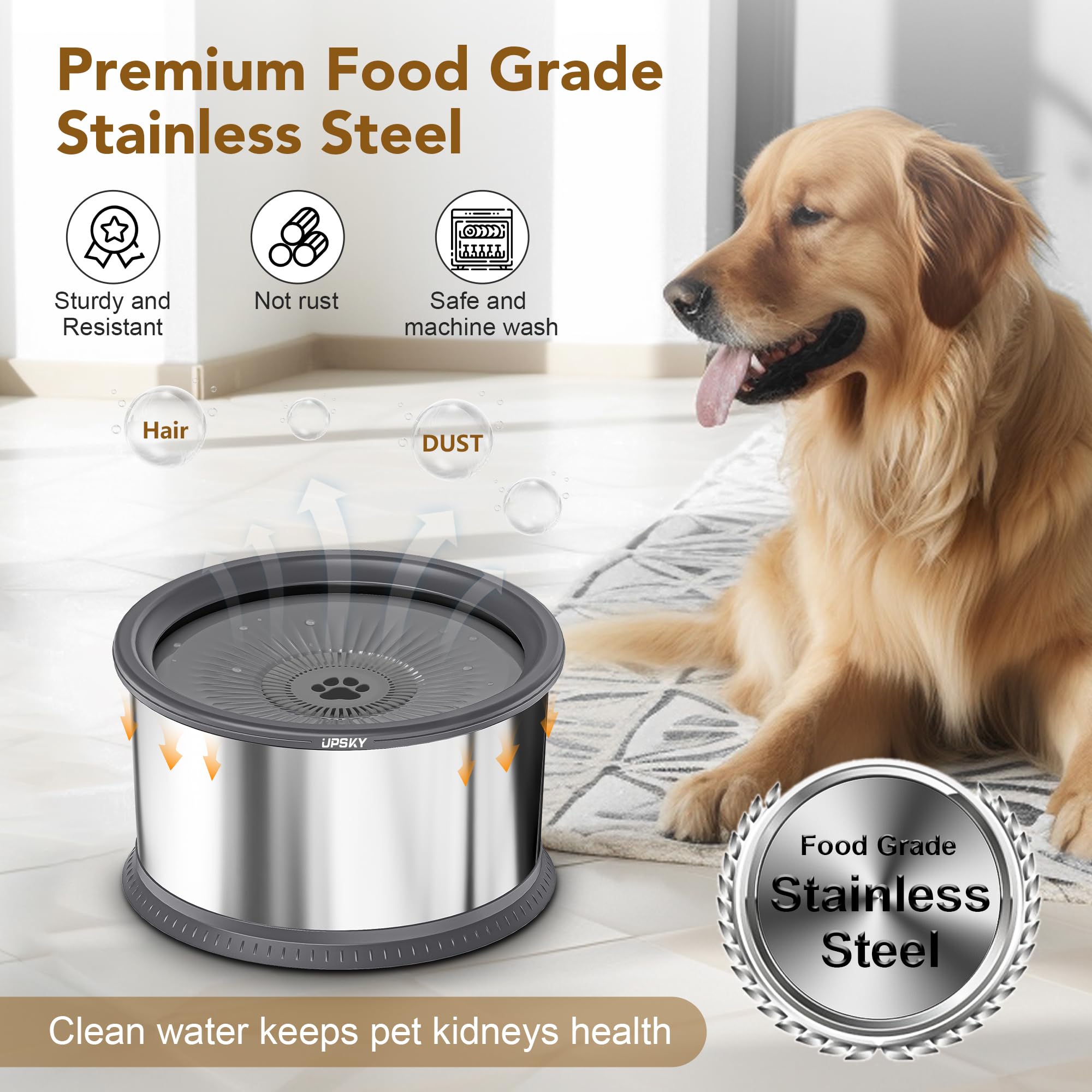 UPSKY large-dog-bowl-in-use demonstrates tidy hydration setup.