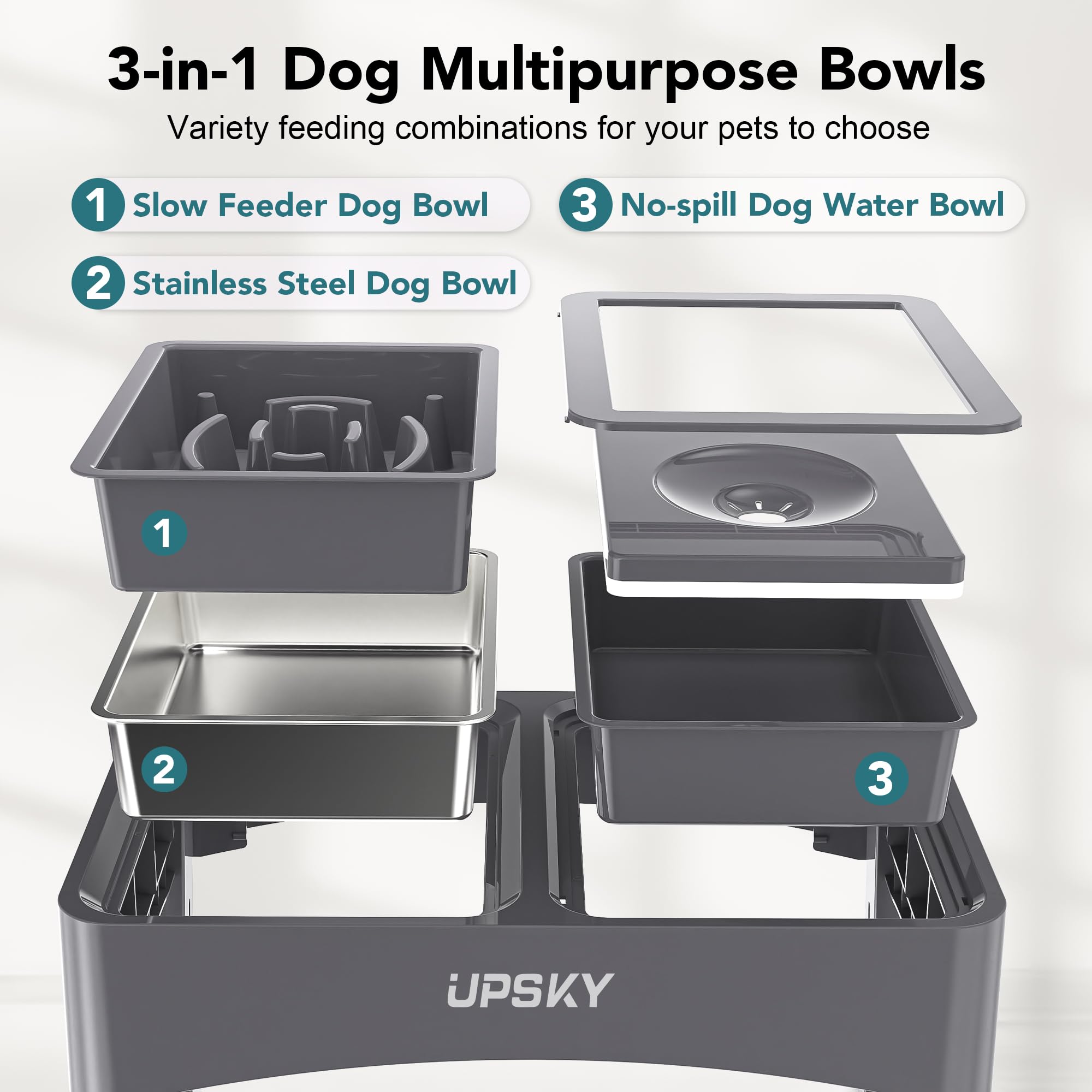 UPSKY no-spill water dispenser reduces splashes and keeps fur dry during drinking