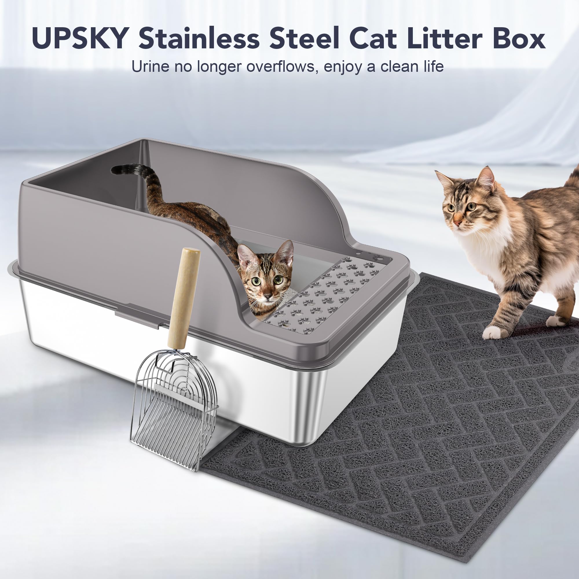 Upsky private-lid design offers cats privacy during litter time.