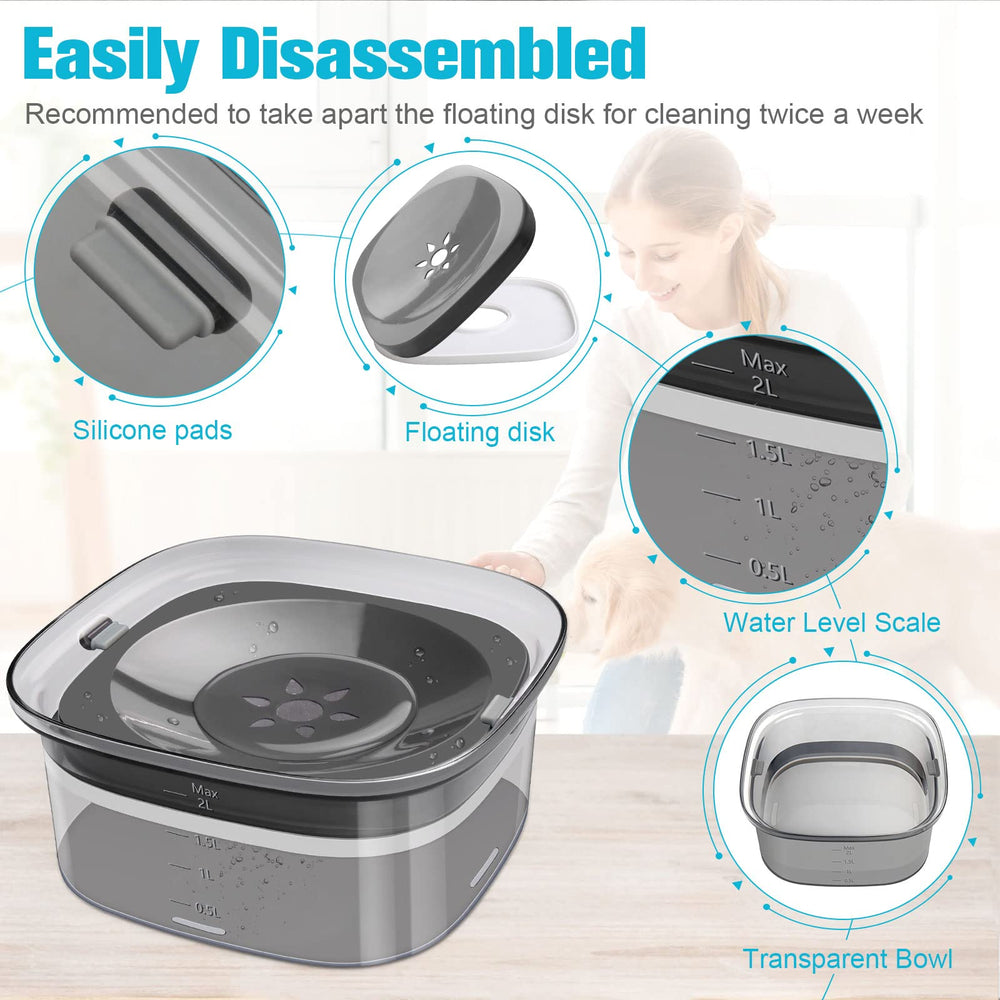 UPSKY slow water feeder with floating disk slows drinking for mess free hydration.