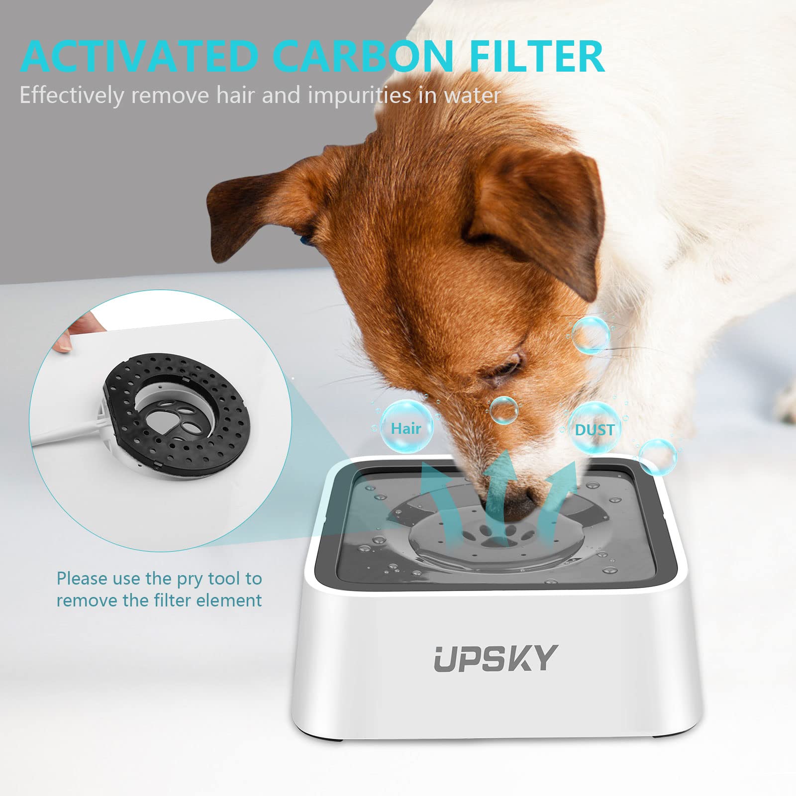 UPSKY water bowl slow-feeder disk helps regulate drinking and fur dryness.