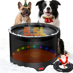 UPSKYPET 5.5L heated water bowl side view shows large capacity for multiple pets