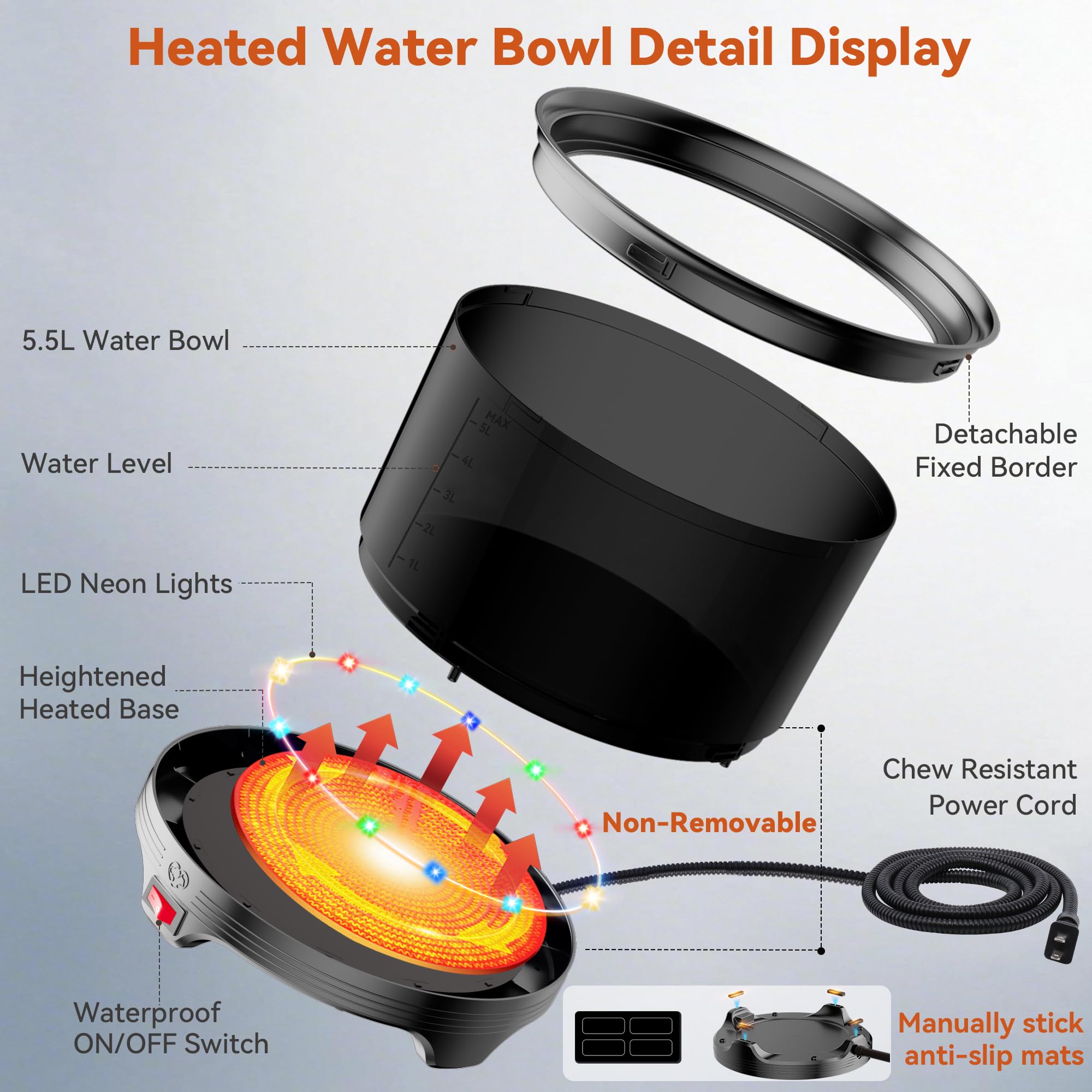 UPSKYPET anti-skid base keeps the bowl steady during outdoor use.