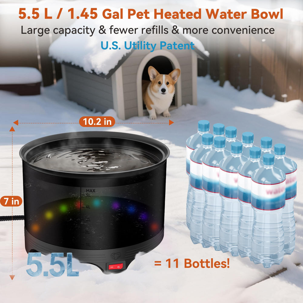 UPSKYPET outdoor water bowl at night with LED neon status for easy monitoring