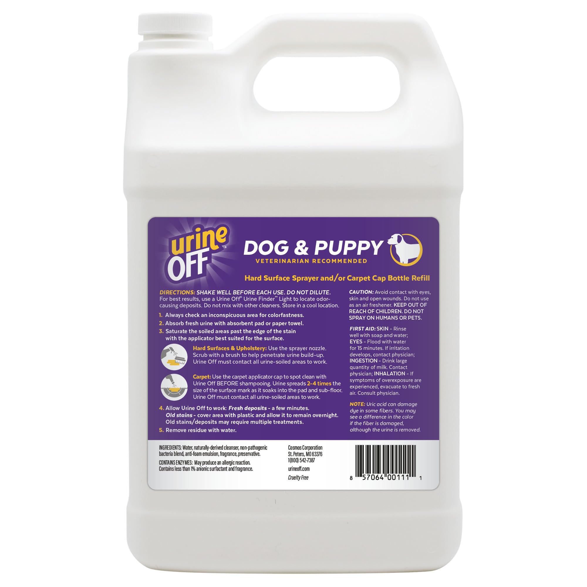 Urine OFF enzymatic cleaner bottle highlights enzyme action for odor control.